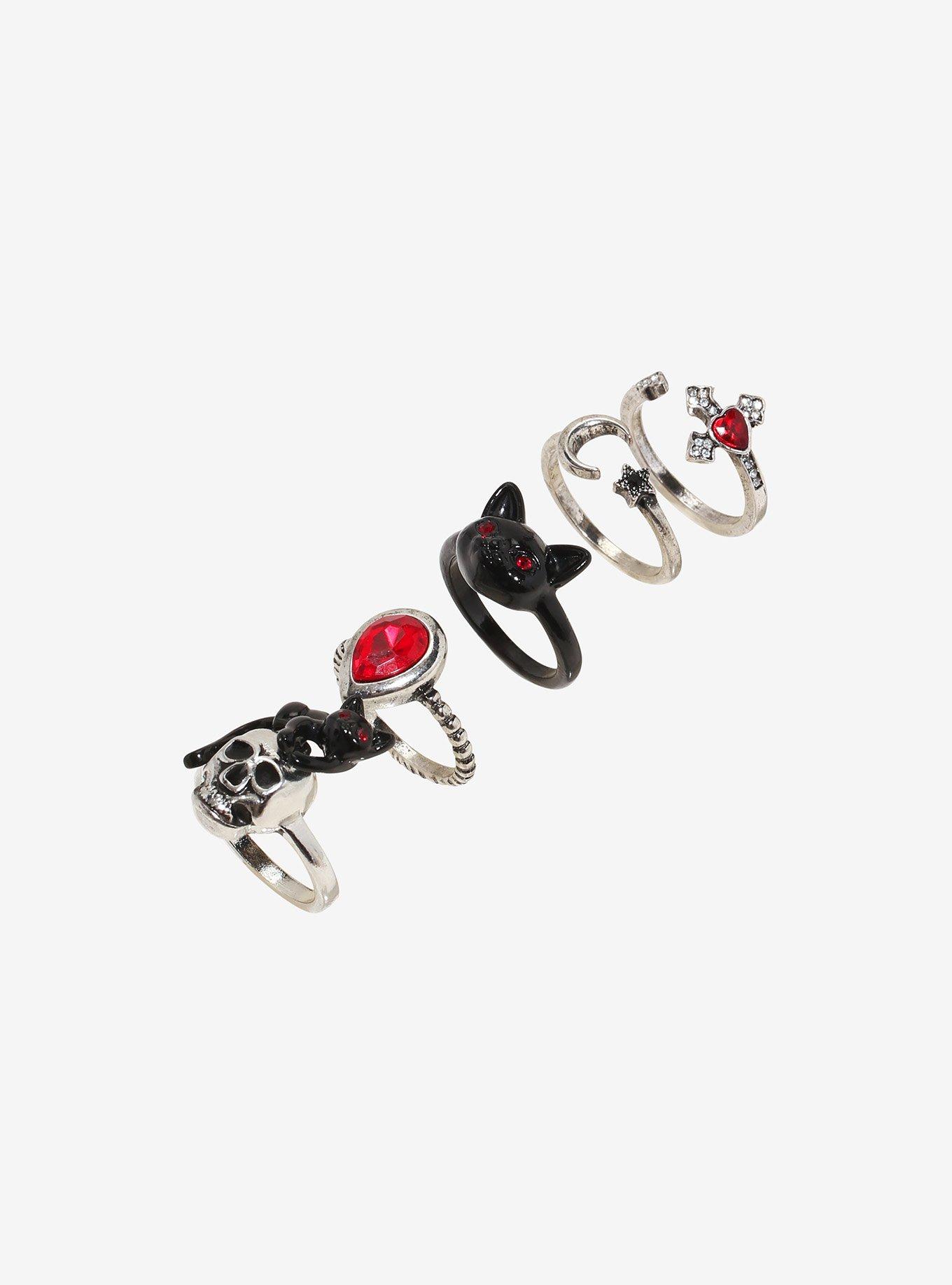 Social Collision Black Cat Skull Ring Set, , alternate