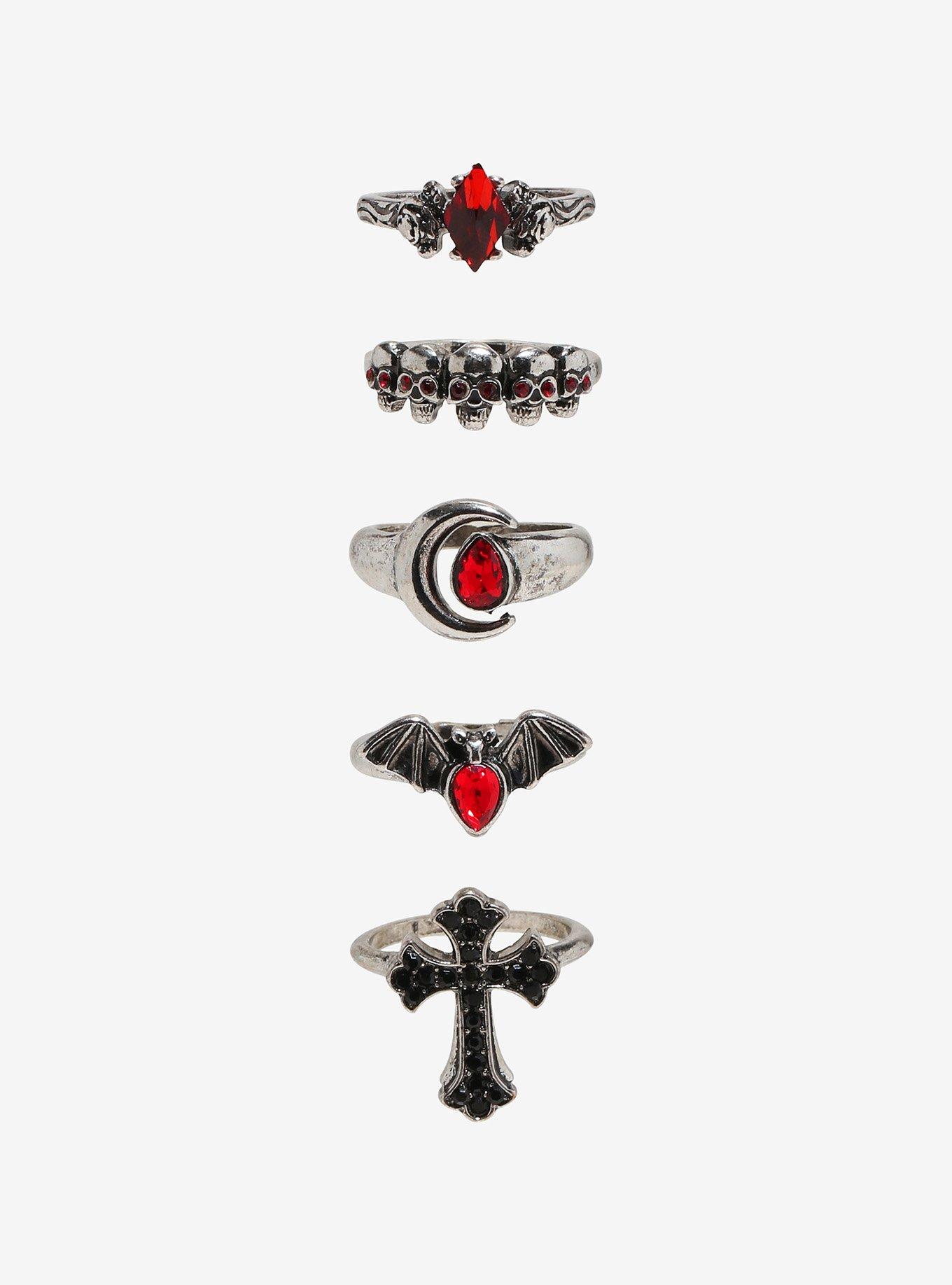 Social Collision Bat Cross Gothic Ring Set, , hi-res