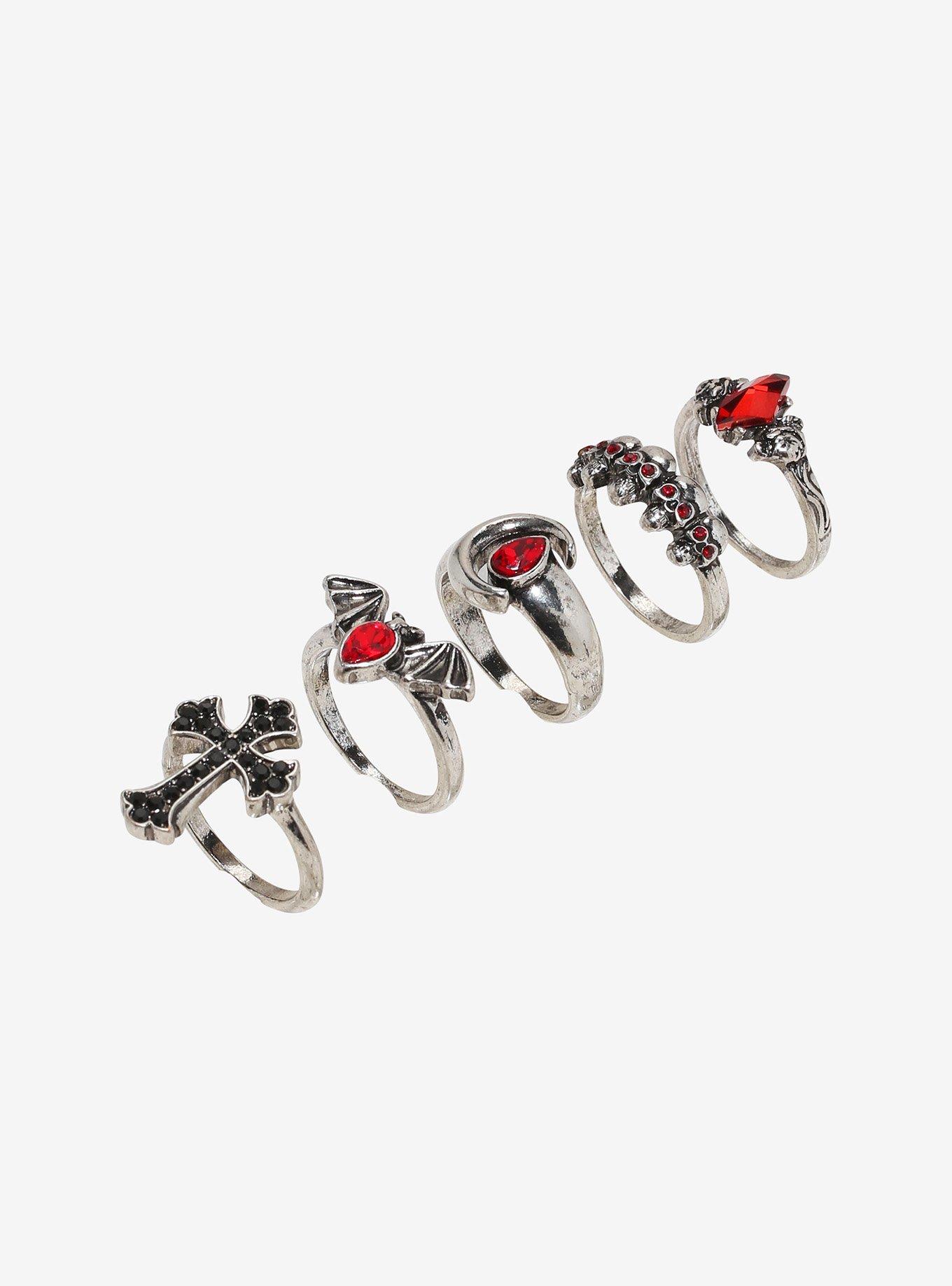 Social Collision Bat Cross Gothic Ring Set, , alternate