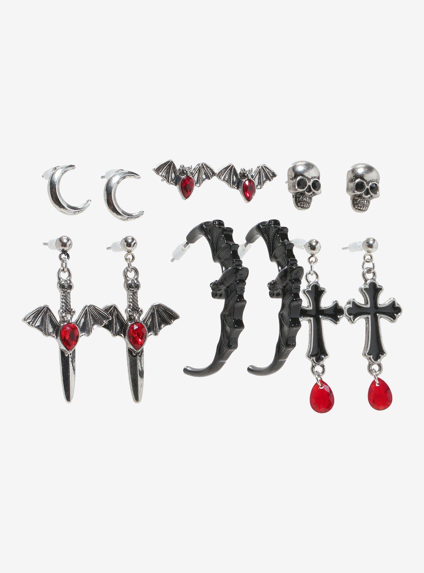 Social Collision Red Gem Bat Earring Set, , alternate