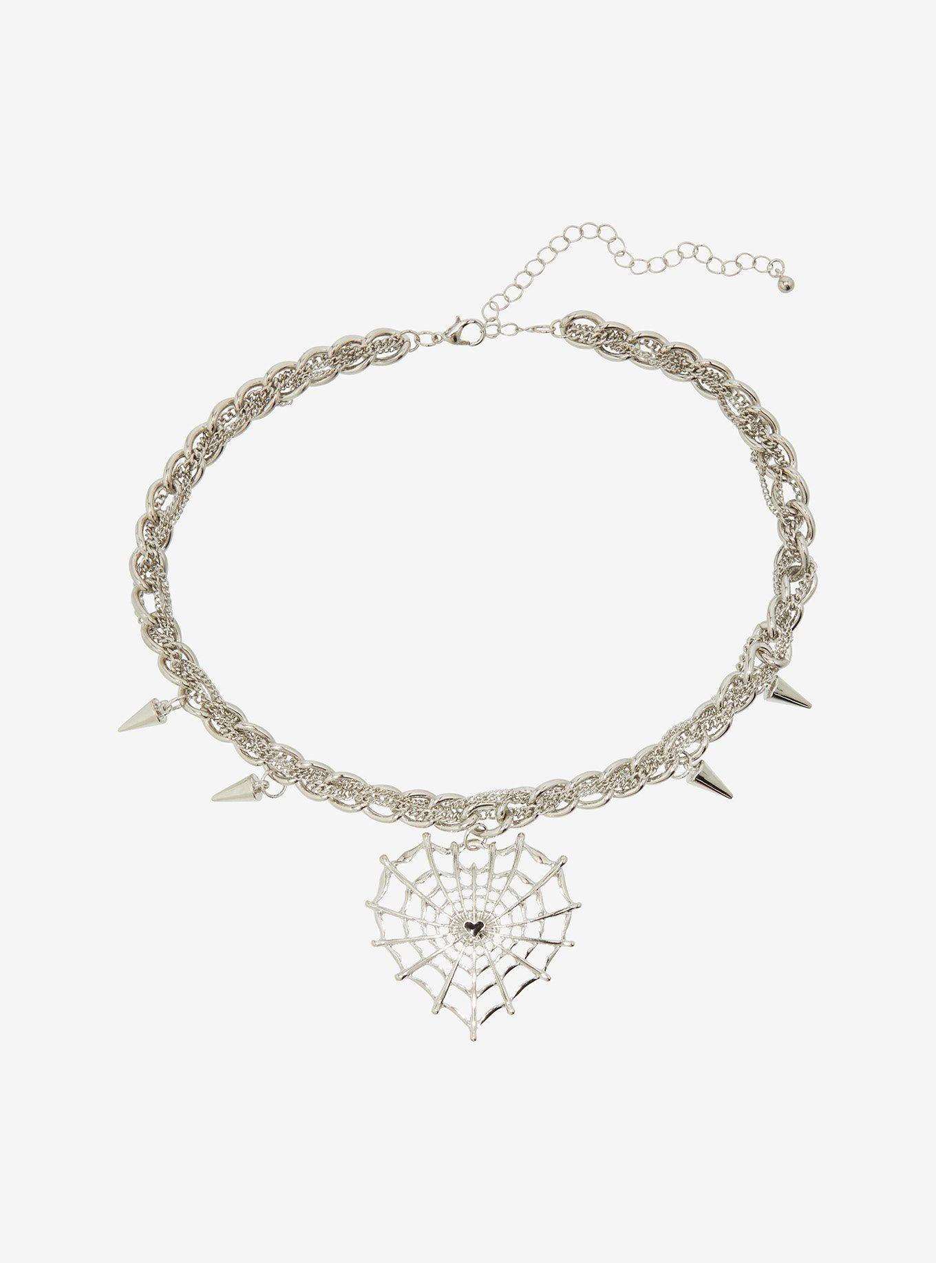 Social Collision Spiderweb Heart Spike Choker Necklace