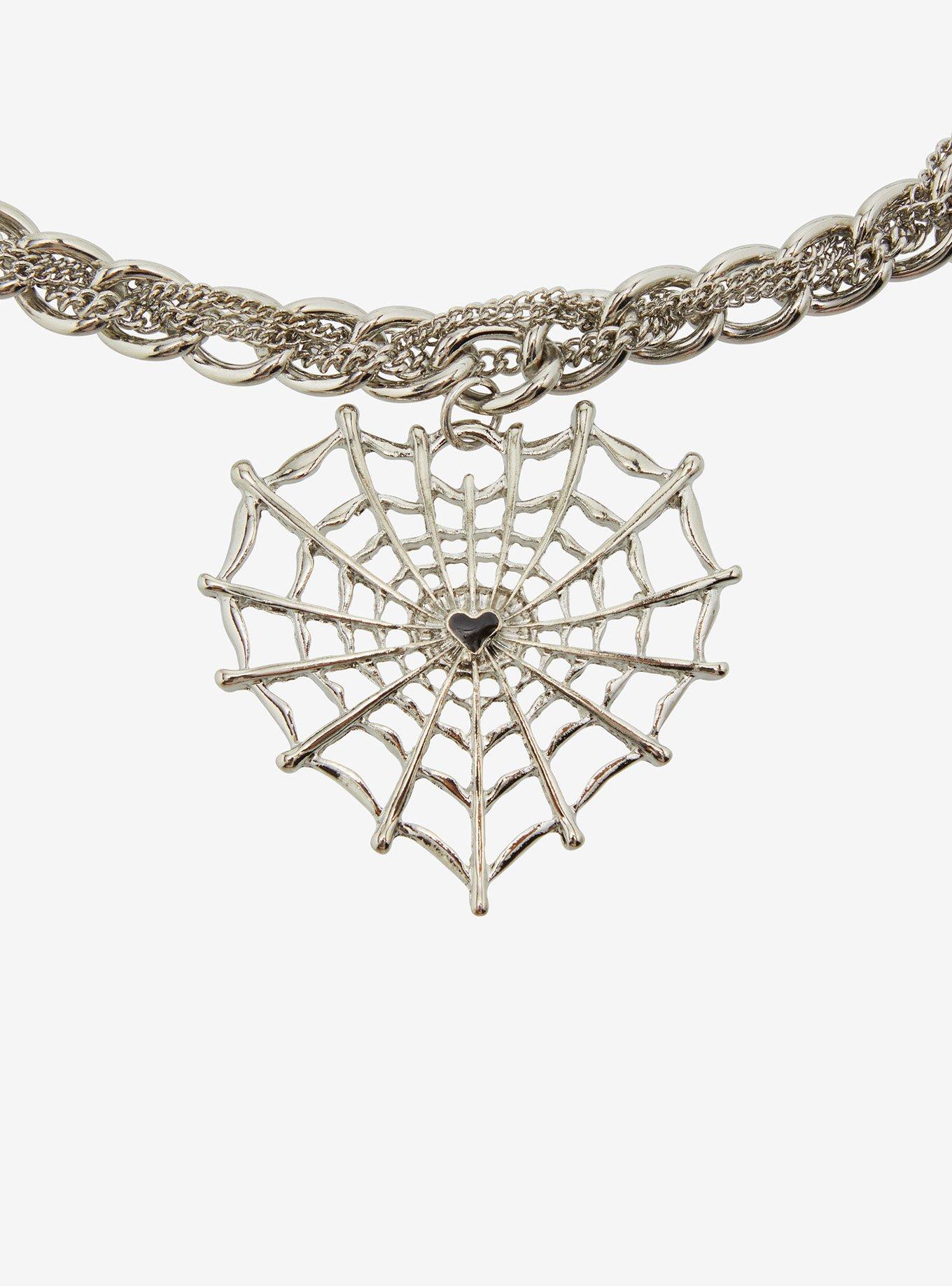 Social Collision Spiderweb Heart Spike Choker Necklace