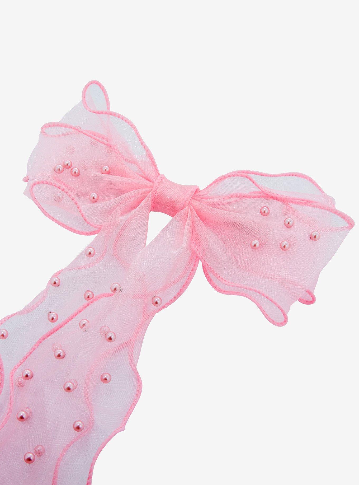 Sweet Society Pink Pearl Mesh Hair Bow, , alternate