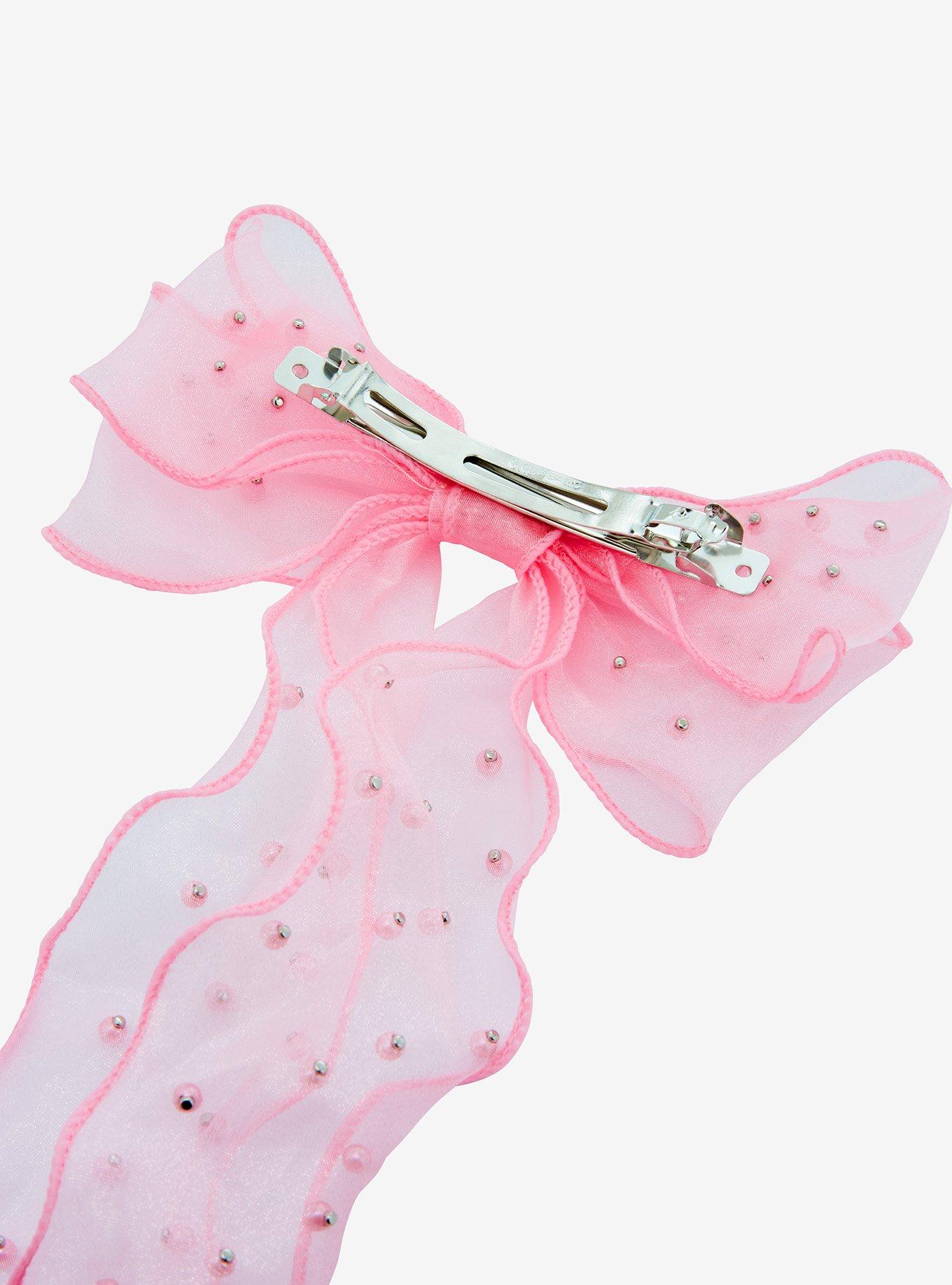 Sweet Society Pink Pearl Mesh Hair Bow, , alternate