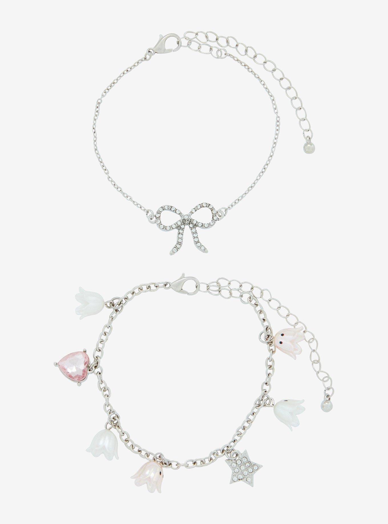 Sweet Society Ghost Flower Ribbon Bracelet Set, , hi-res