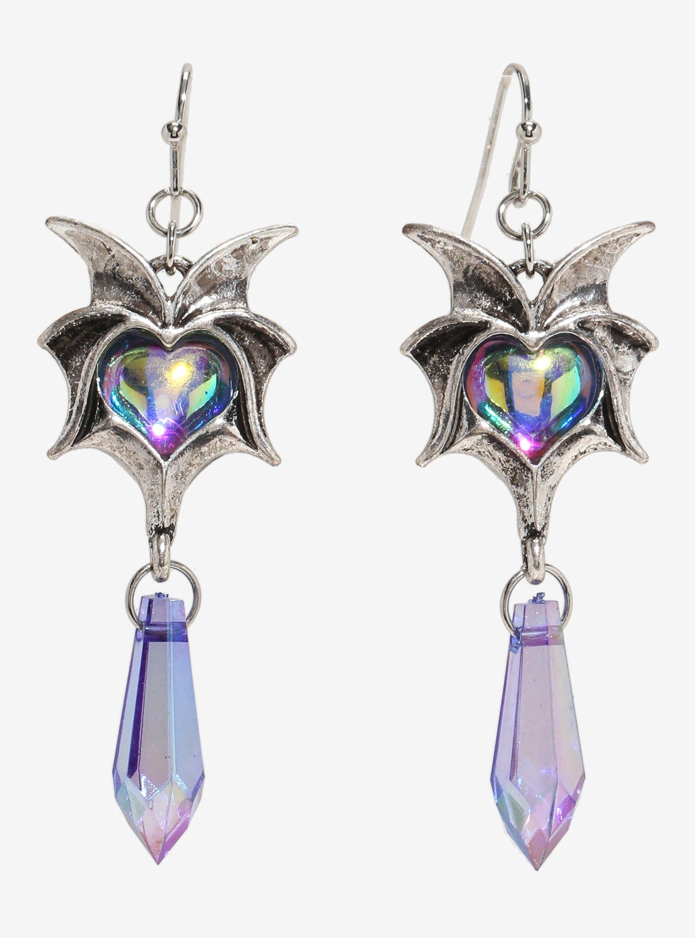 Cosmic Aura Dragon Wing Heart Drop Earrings, , hi-res