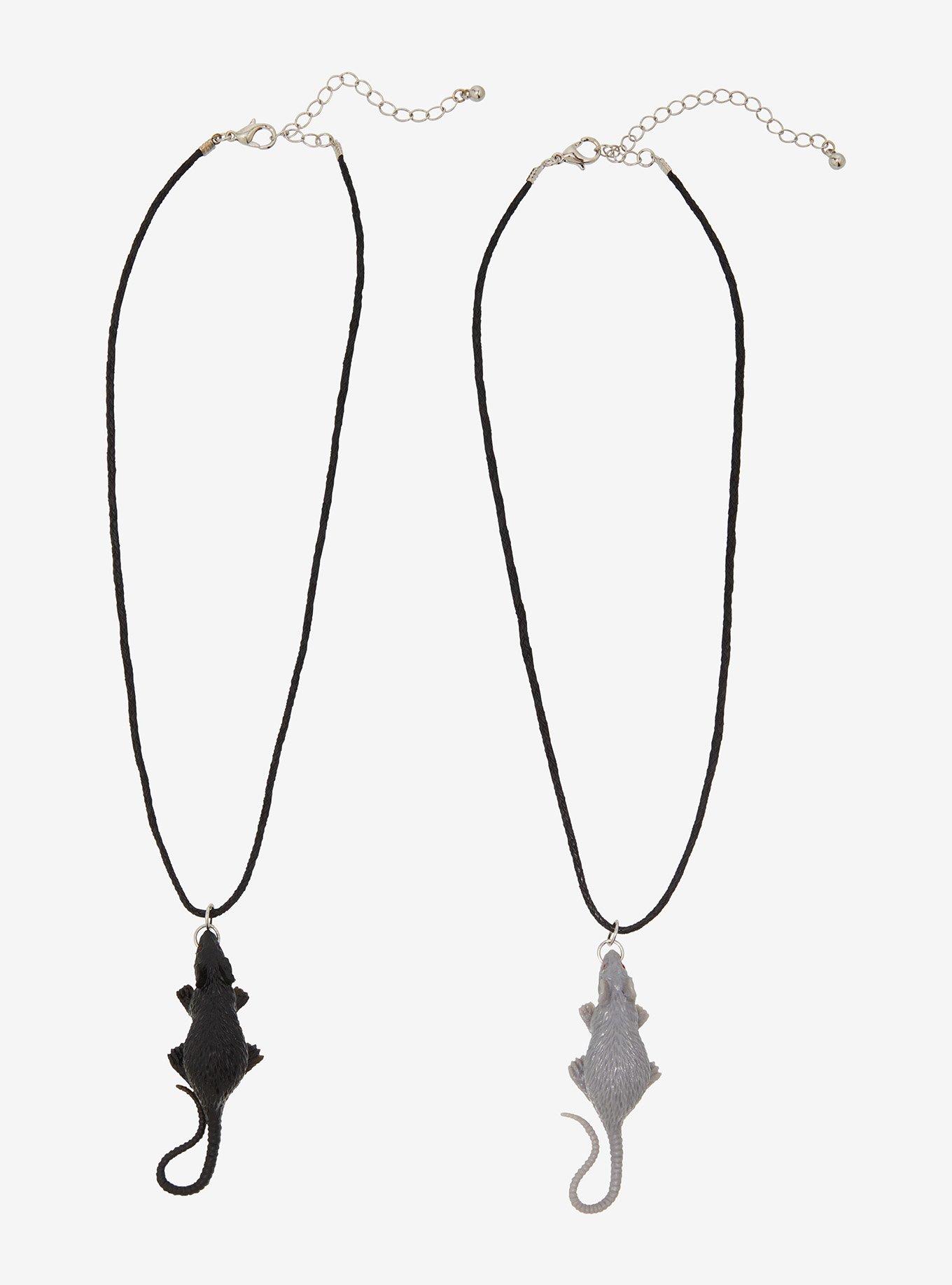 Black & Grey Rat Figural Best Friend Cord Necklace Set, , hi-res