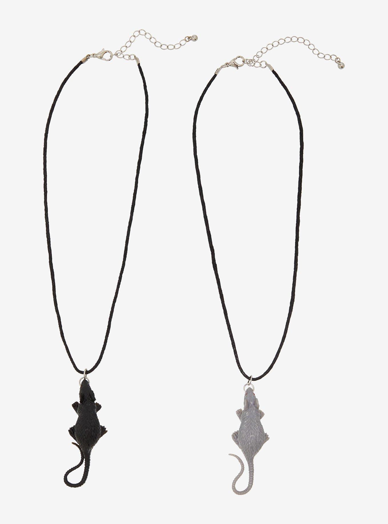 Black & Grey Rat Figural Best Friend Cord Necklace Set, , alternate