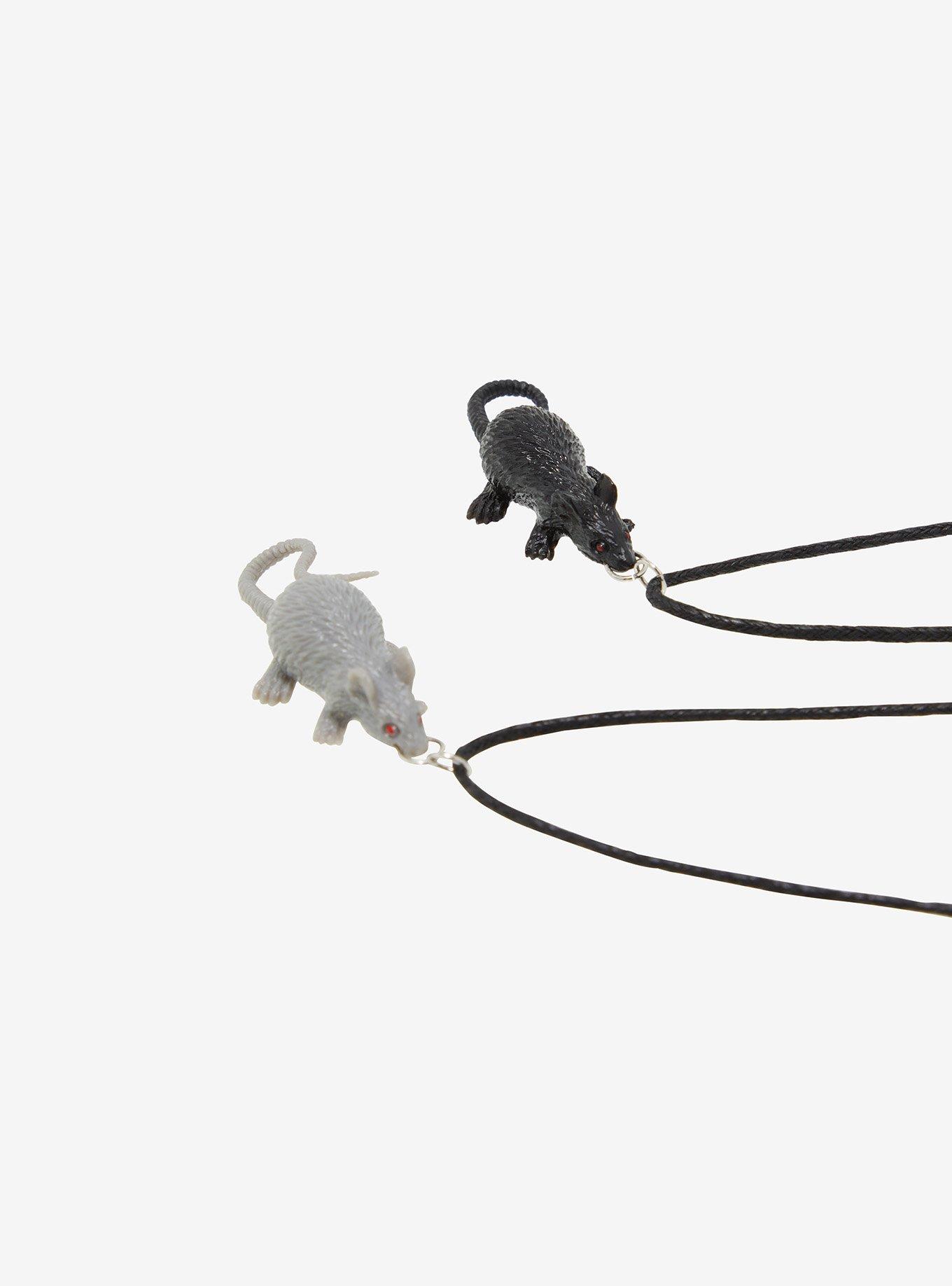 Black & Grey Rat Figural Best Friend Cord Necklace Set, , alternate