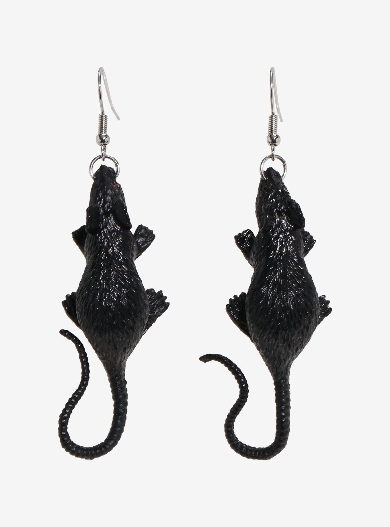 Black Rat Figural Drop Earrings, , hi-res