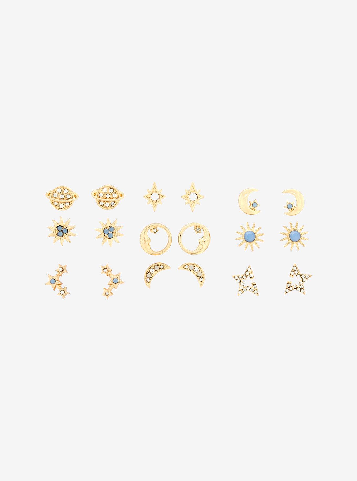 Cosmic Aura Blue Sun & Moon Stud Earring Set