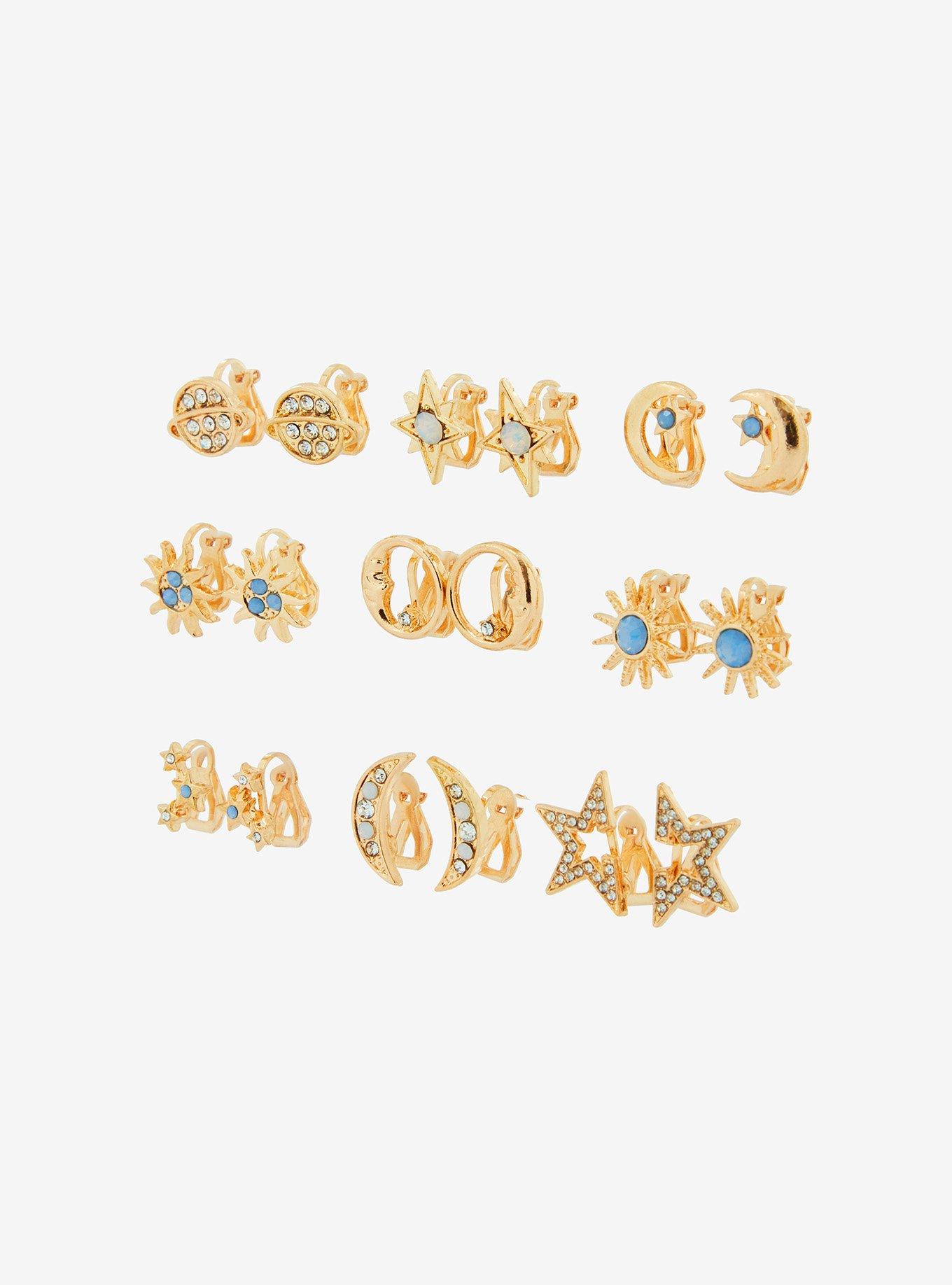 Cosmic Aura Gold Celestial Clip-On Earring Set