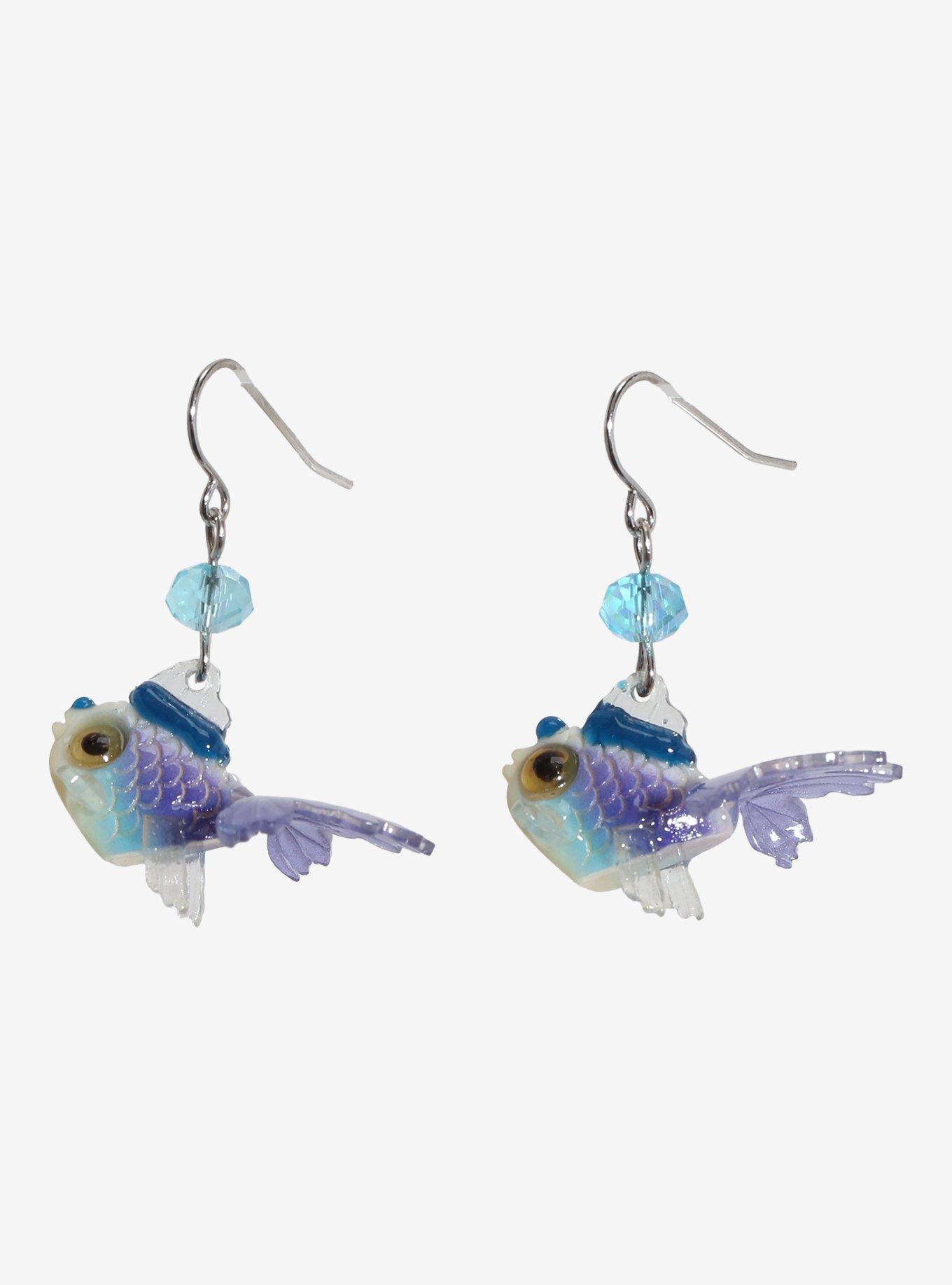 Blue Fish Drop Earrings