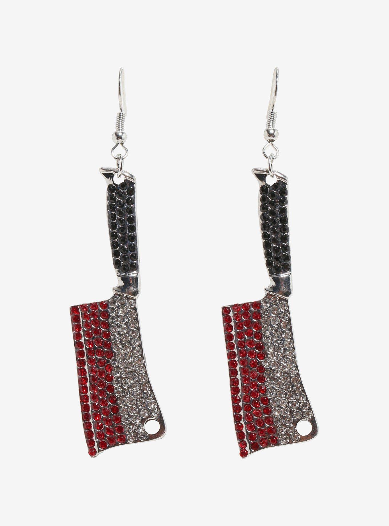 Social Collision Rhinestone Bloody Cleaver Earrings