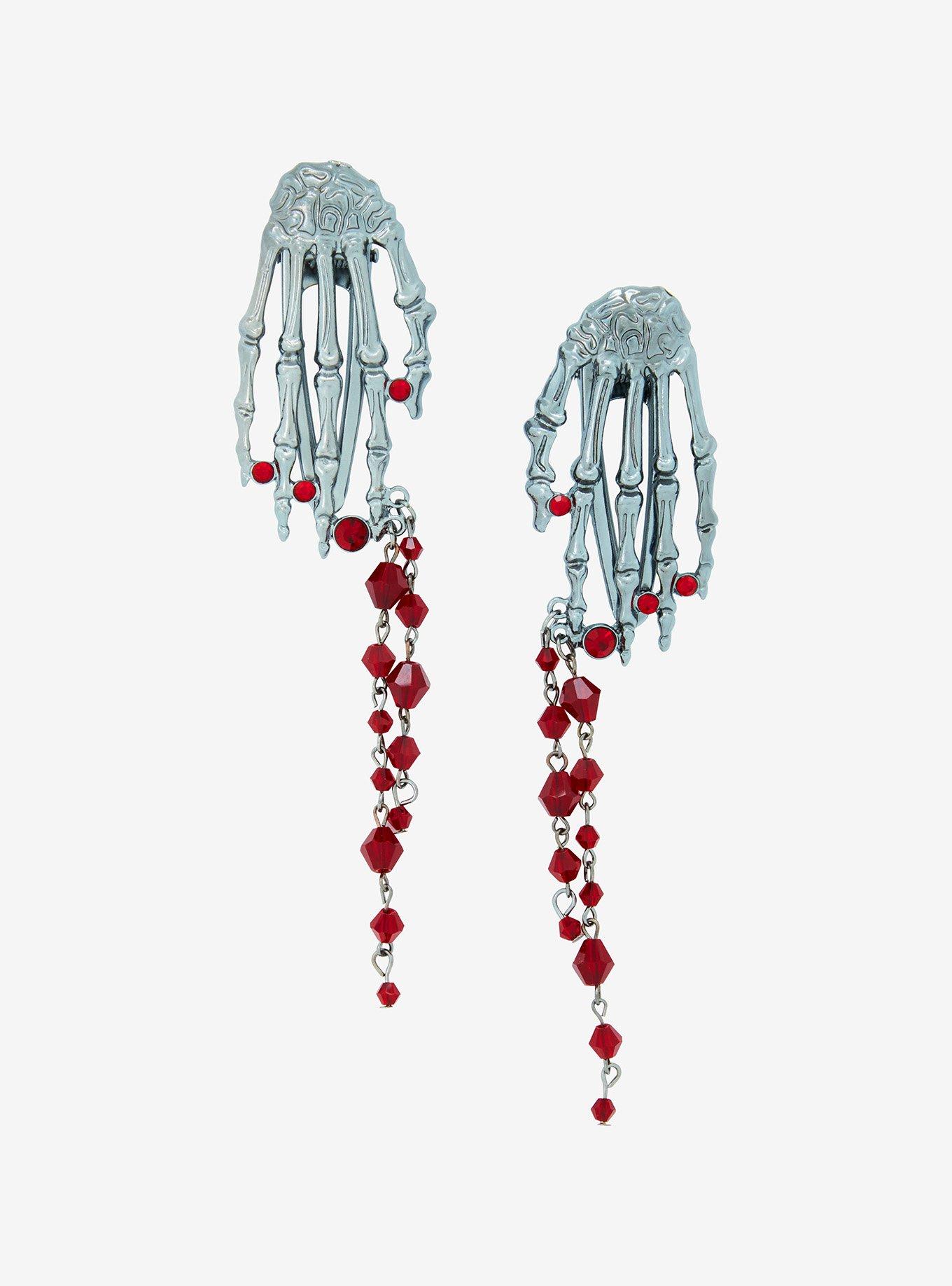 Social Collision Skeleton Hands Blood Drop Hair Clip Set, , alternate