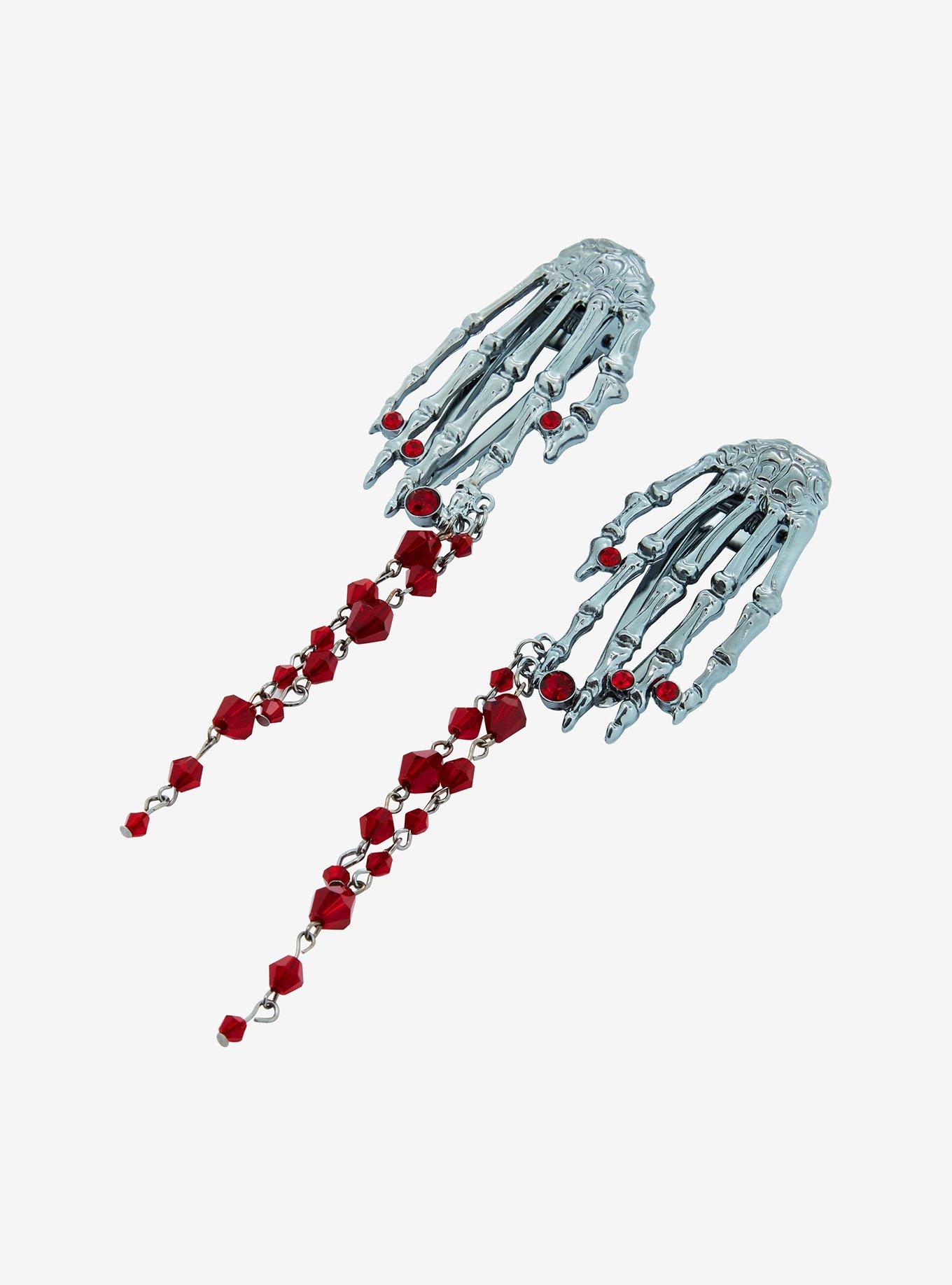 Social Collision Skeleton Hands Blood Drop Hair Clip Set, , alternate