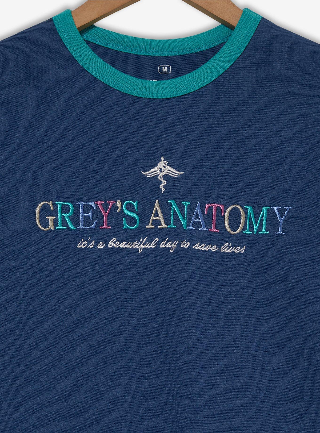 Grey's Anatomy Embroidered Title Women's Ringer Cropped T-Shirt - BoxLunch Exclusive, DARK BLUE, alternate