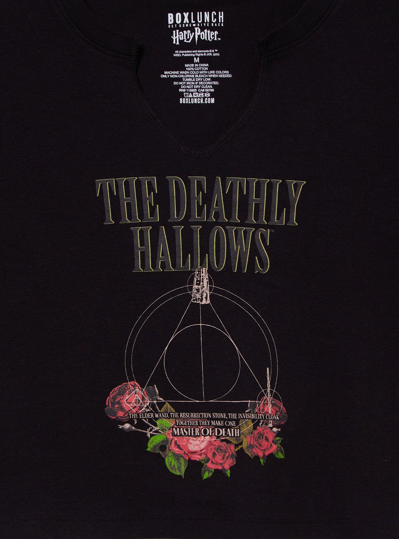 Harry Potter Floral Deathly Hallows Women's Cropped Baby Tee - BoxLunch Exclusive, BLACK, alternate