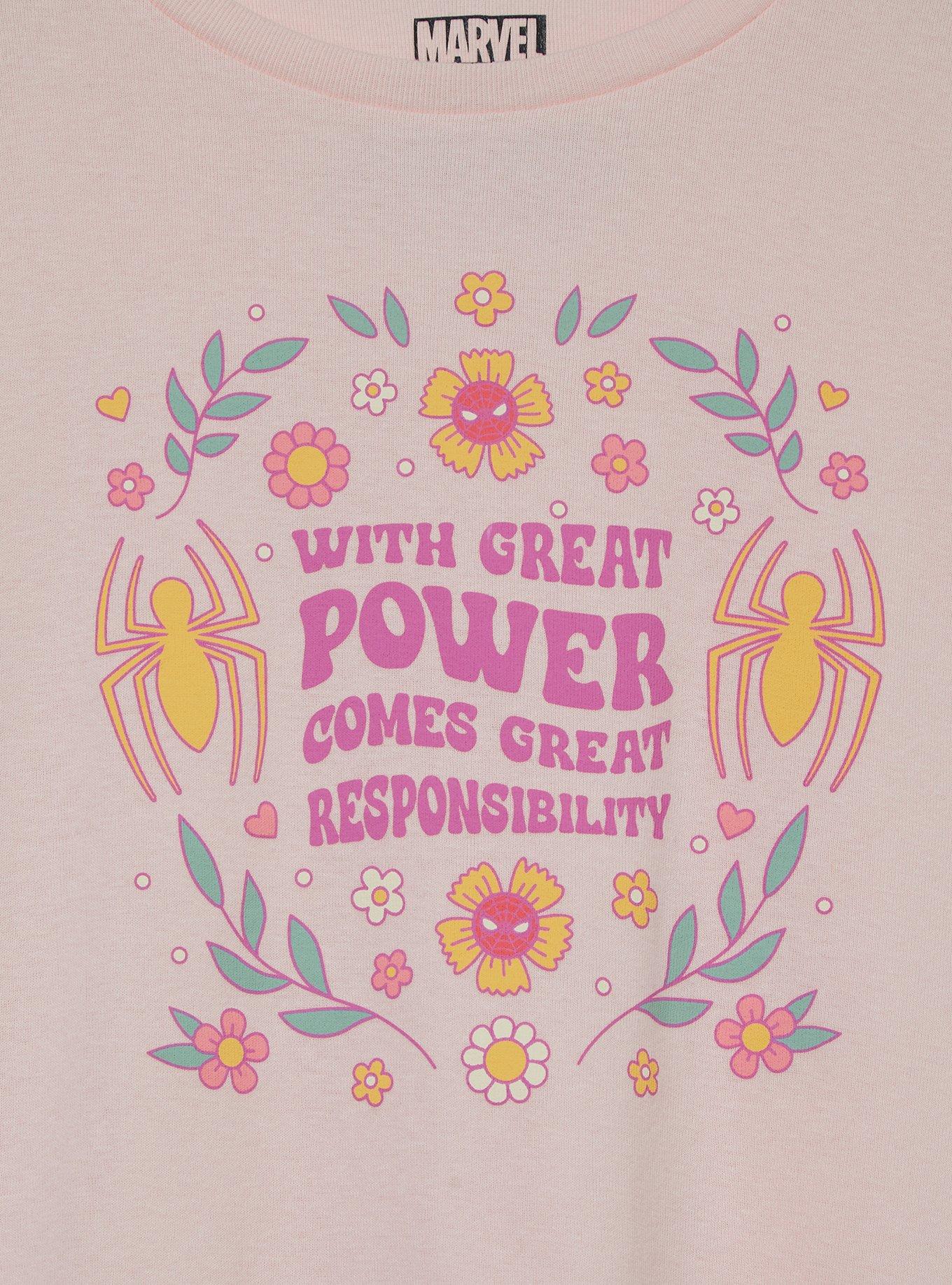 Marvel Spider-Man Great Power Women's Cropped Baby Tee &mdash; BoxLunch Exclusive, LIGHT PINK, alternate