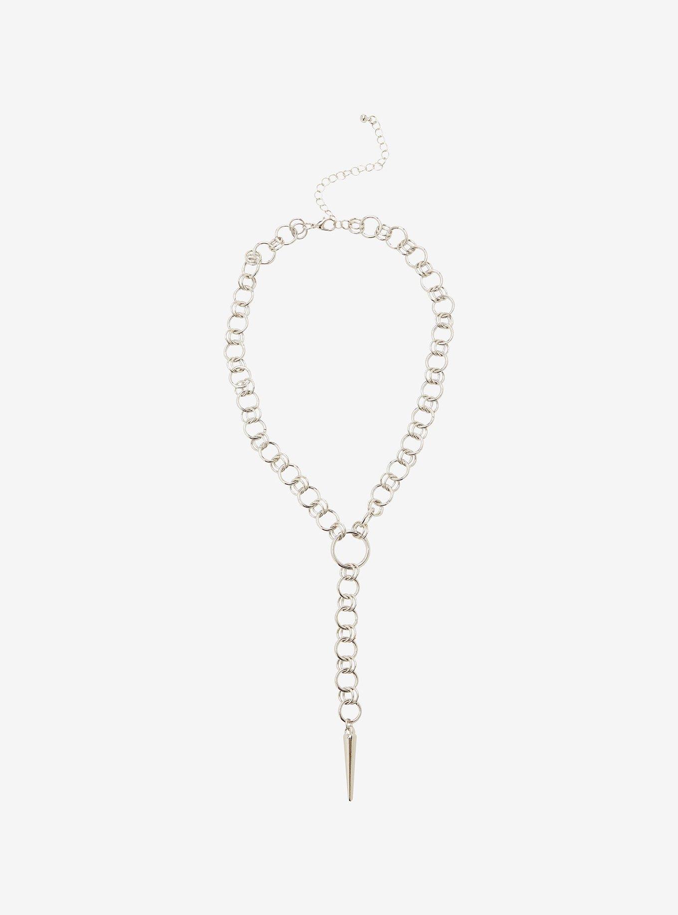 Social Collision Spike O-Ring Lariat Necklace, , alternate