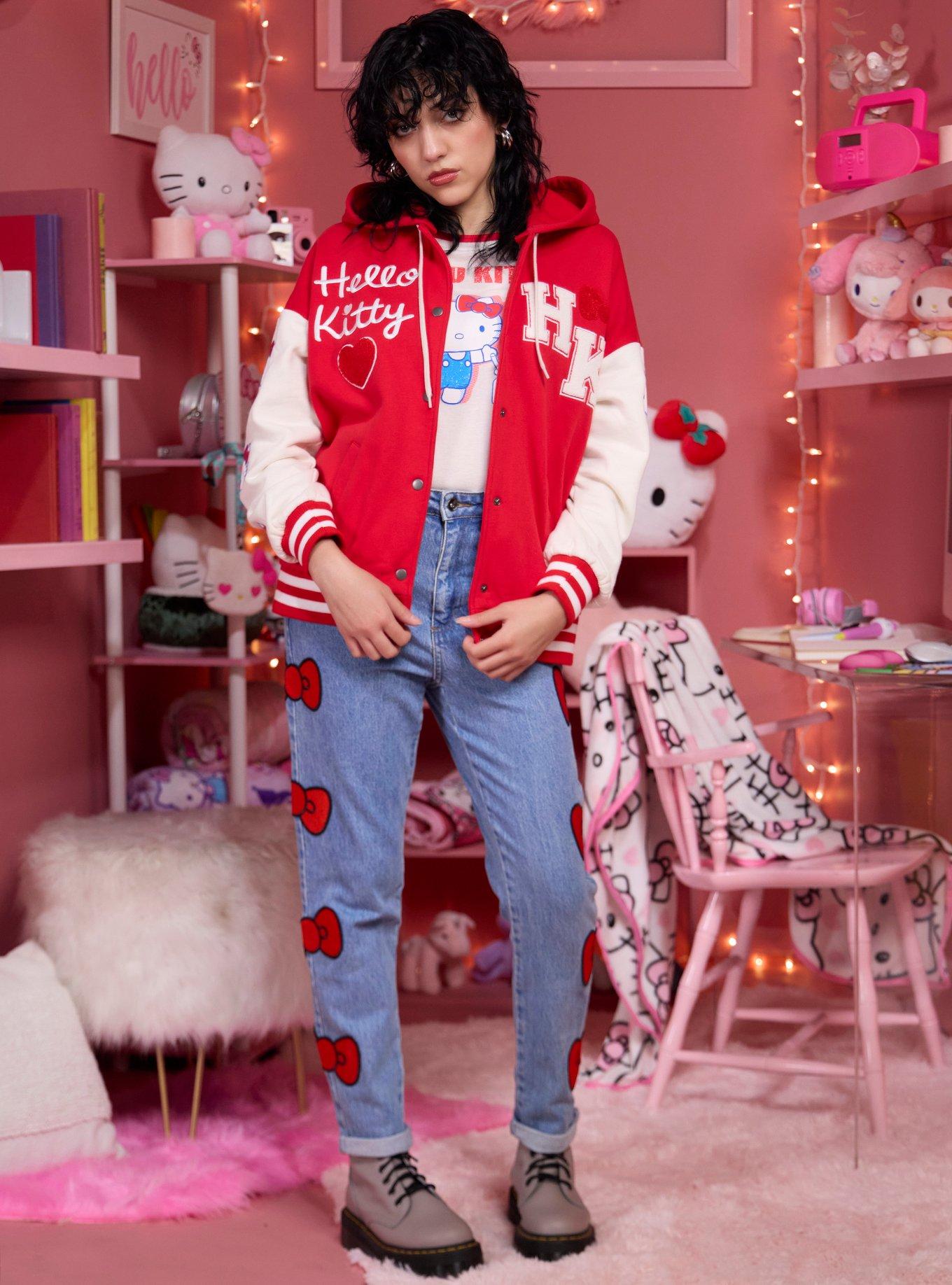 Hello Kitty Patch Varsity Jacket, RED  WHITE, alternate