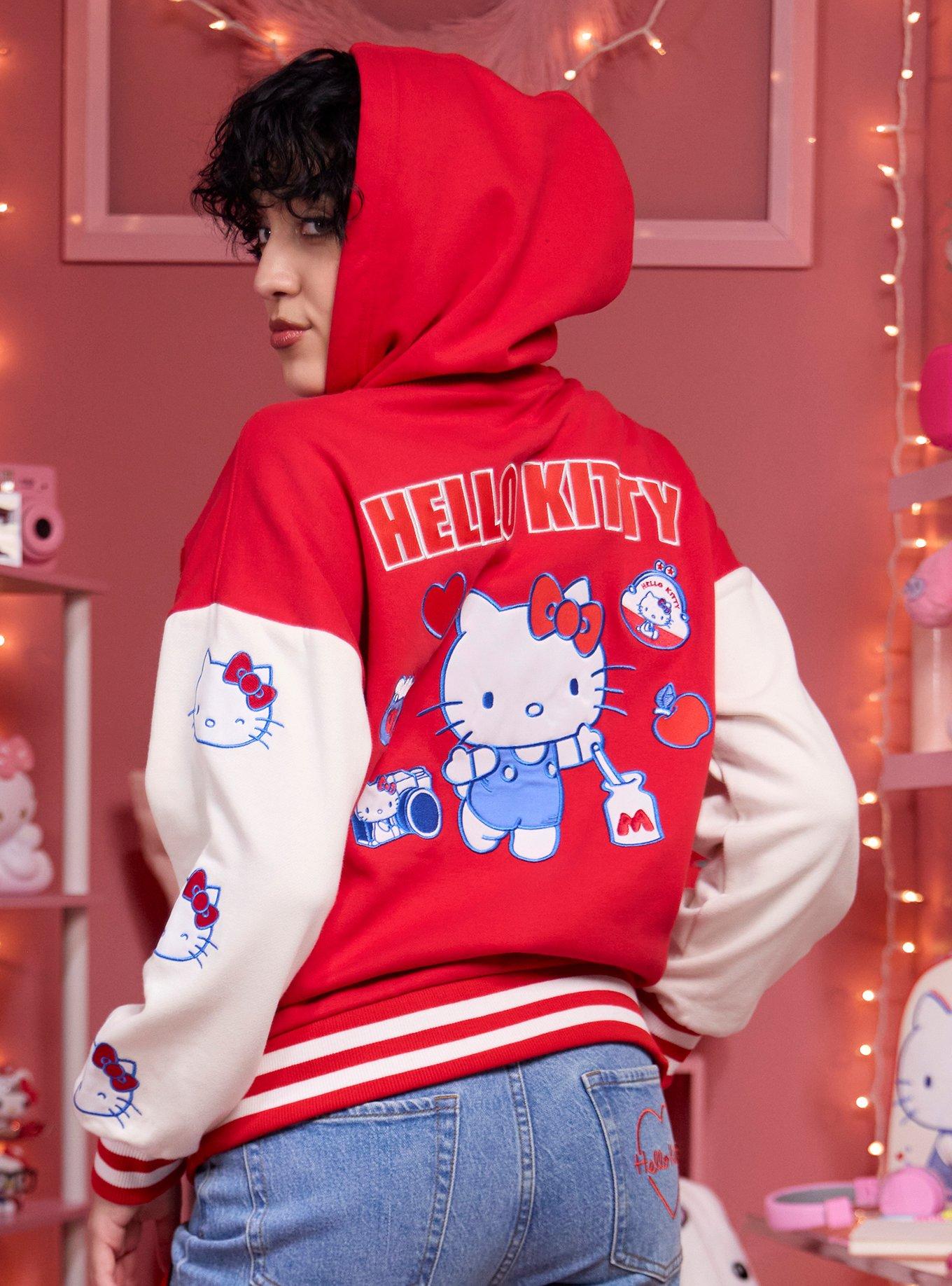 Hello Kitty Patch Varsity Jacket, RED  WHITE, alternate