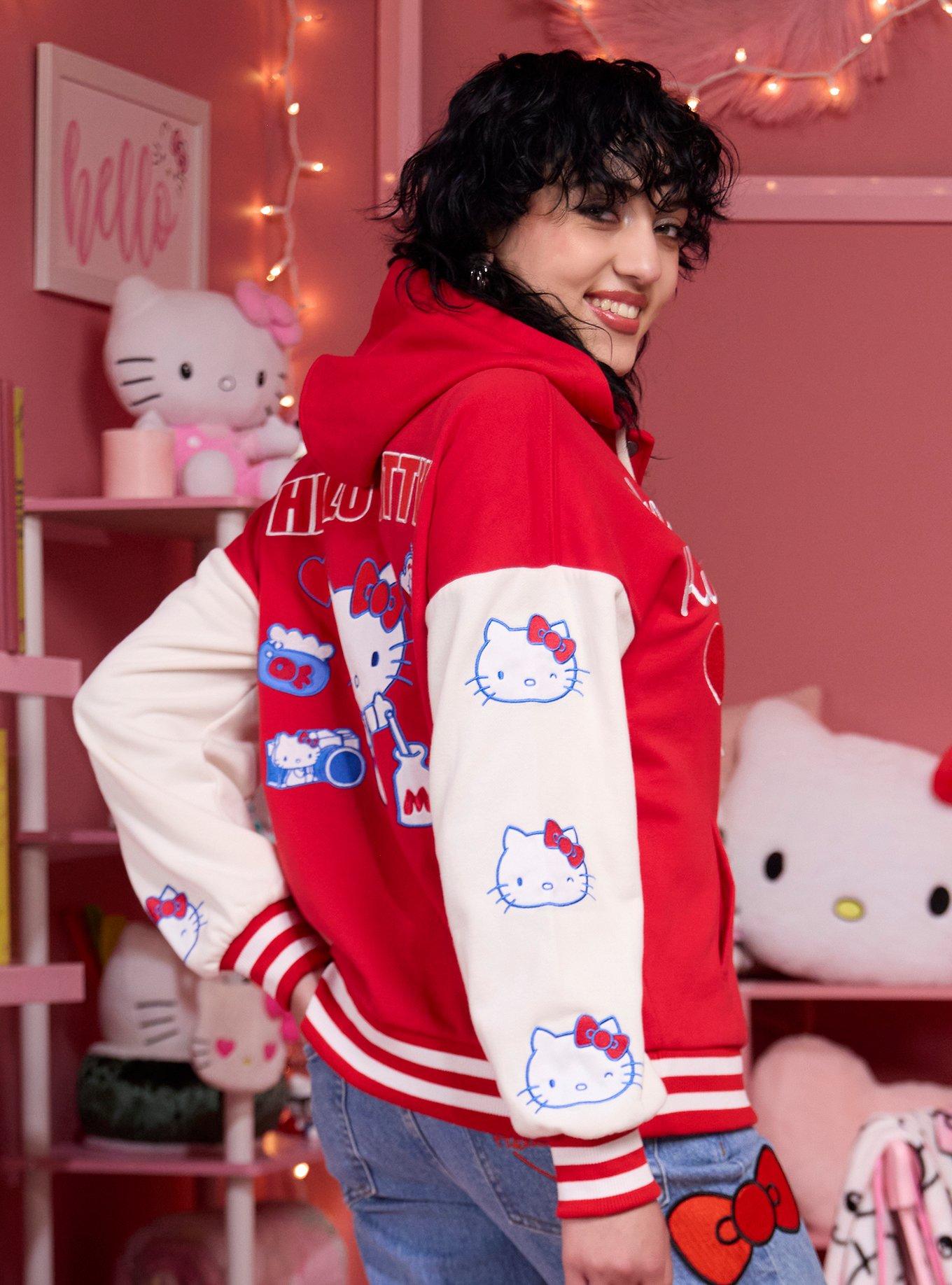 Hello Kitty Patch Varsity Jacket, RED  WHITE, alternate