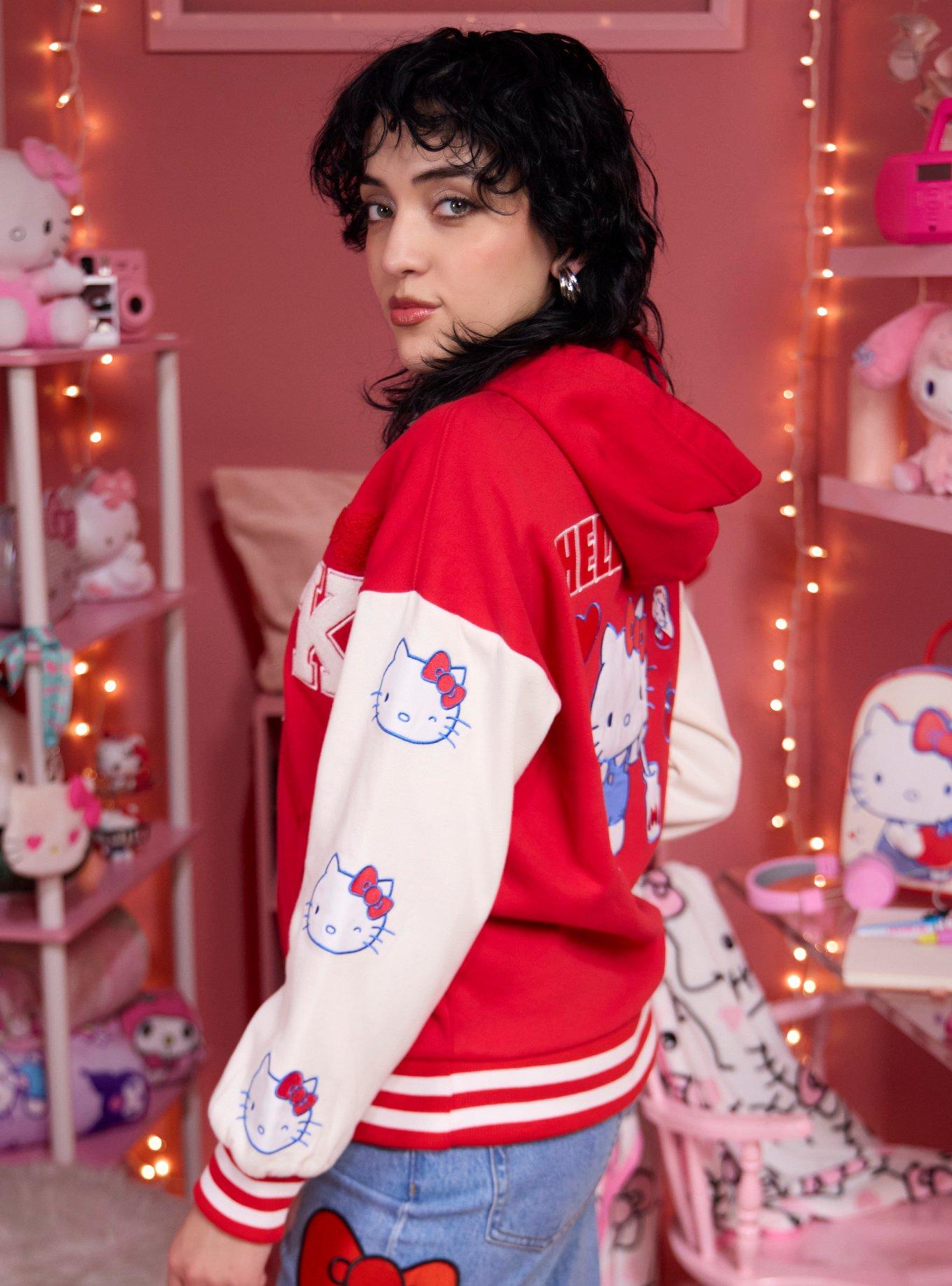 Hello Kitty Patch Varsity Jacket, RED  WHITE, alternate