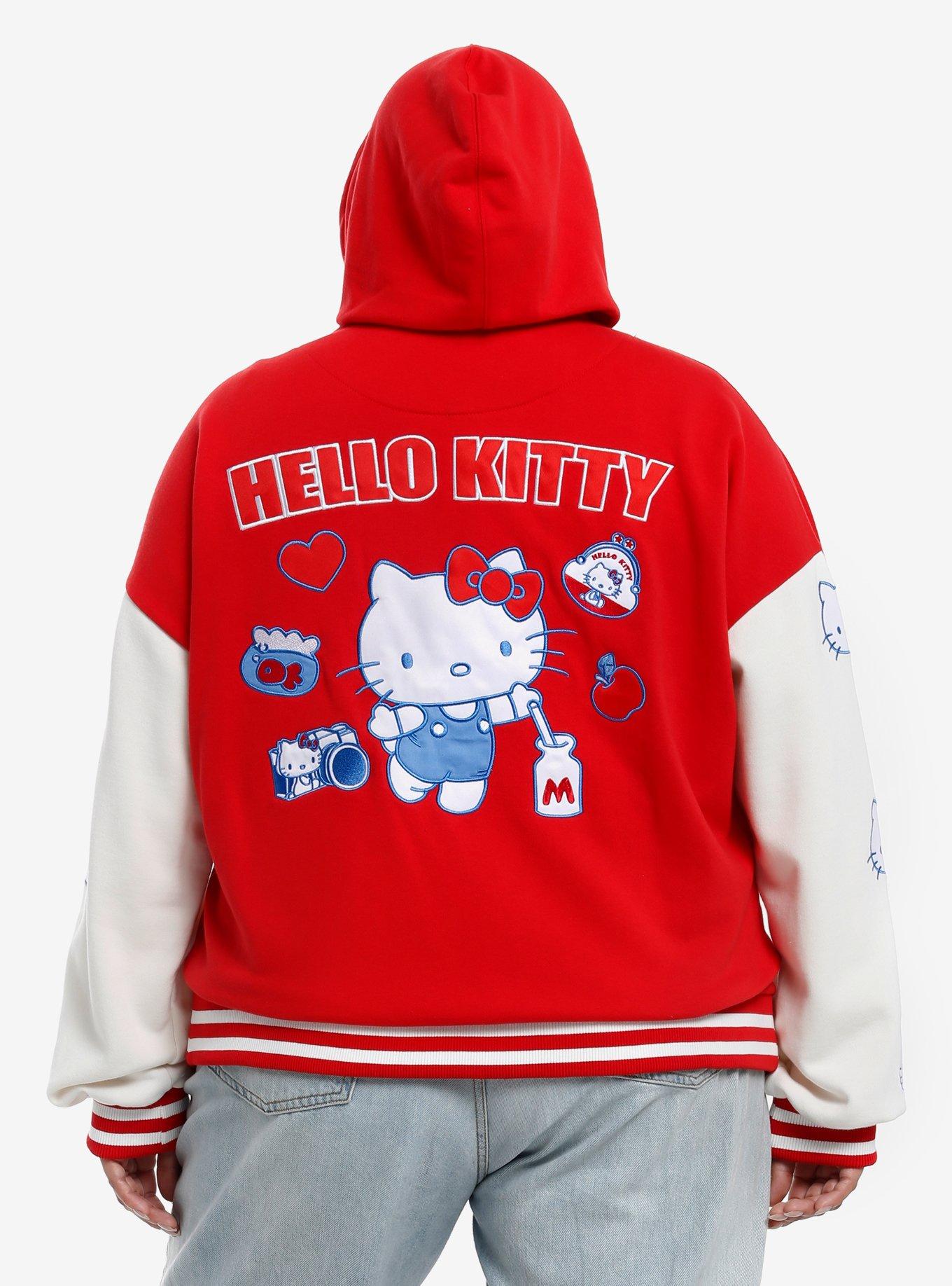 Hello Kitty Patch Varsity Jacket Plus Size, RED  WHITE, alternate