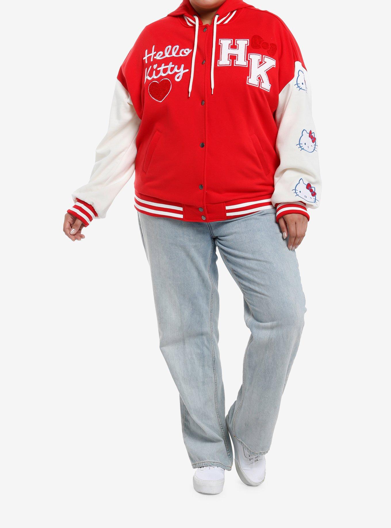 Hello Kitty Patch Varsity Jacket Plus Size, RED  WHITE, alternate