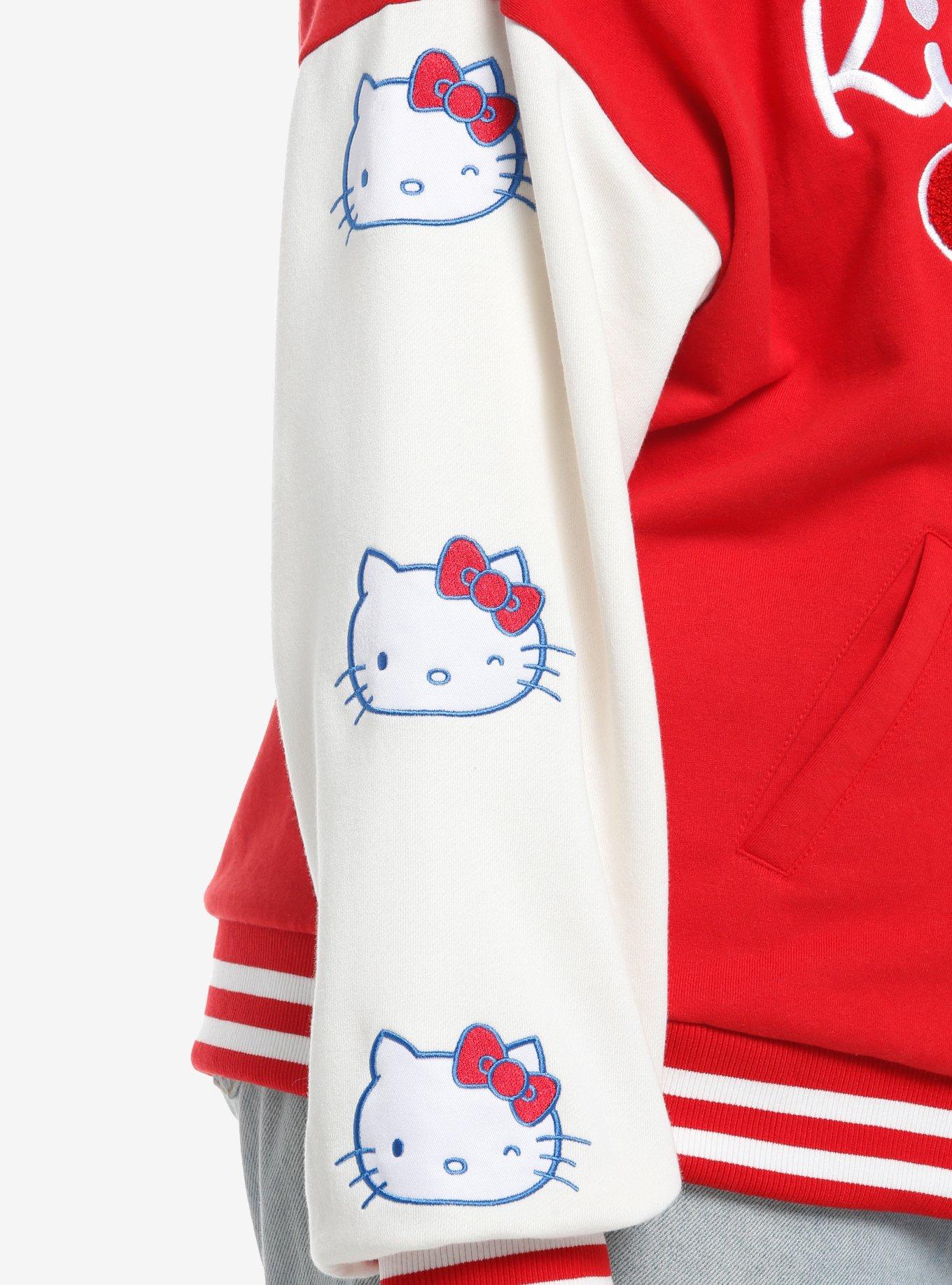 Hello Kitty Patch Varsity Jacket Plus Size, RED  WHITE, alternate