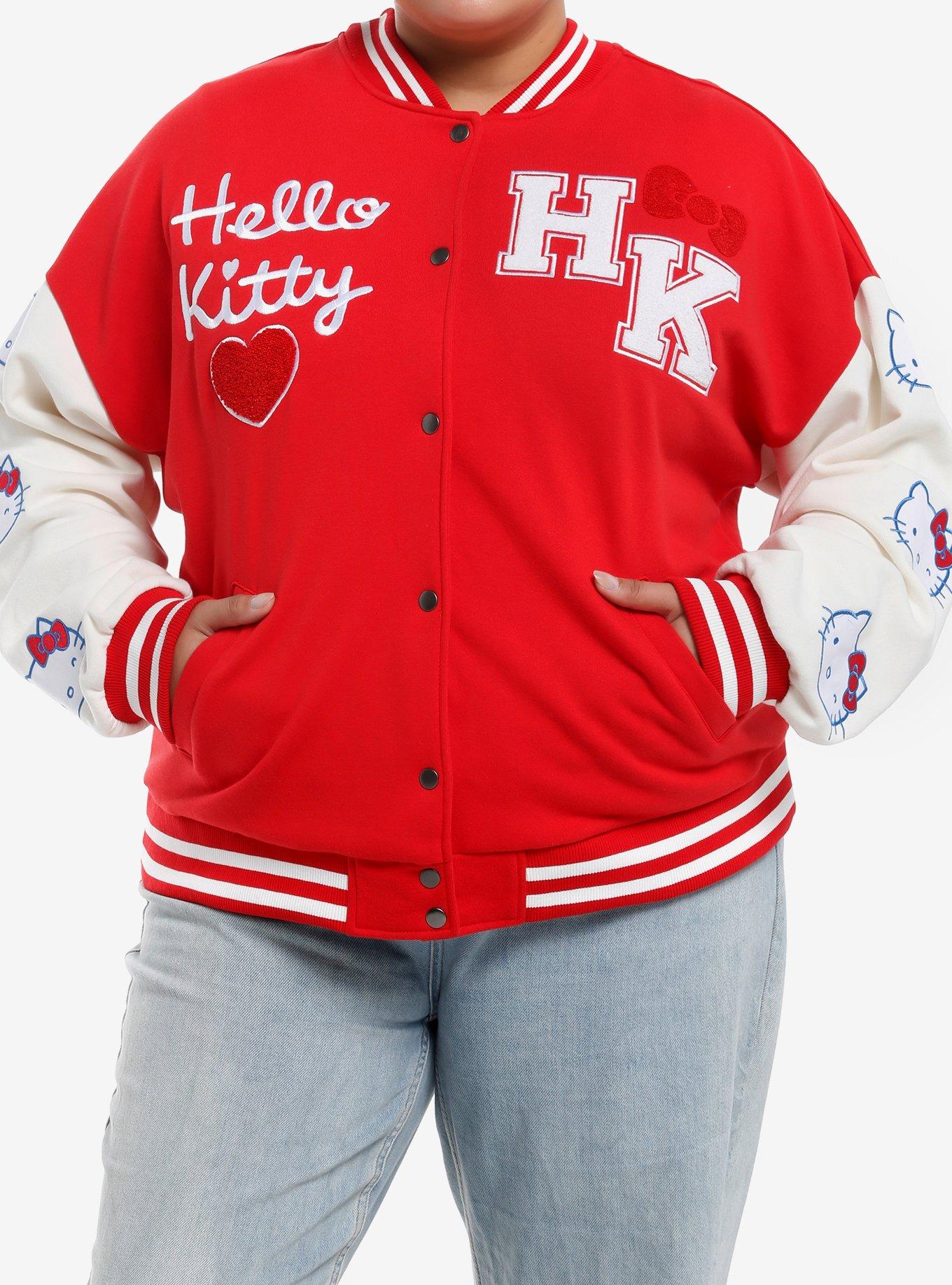 Hello Kitty Patch Varsity Jacket Plus Size, RED  WHITE, alternate