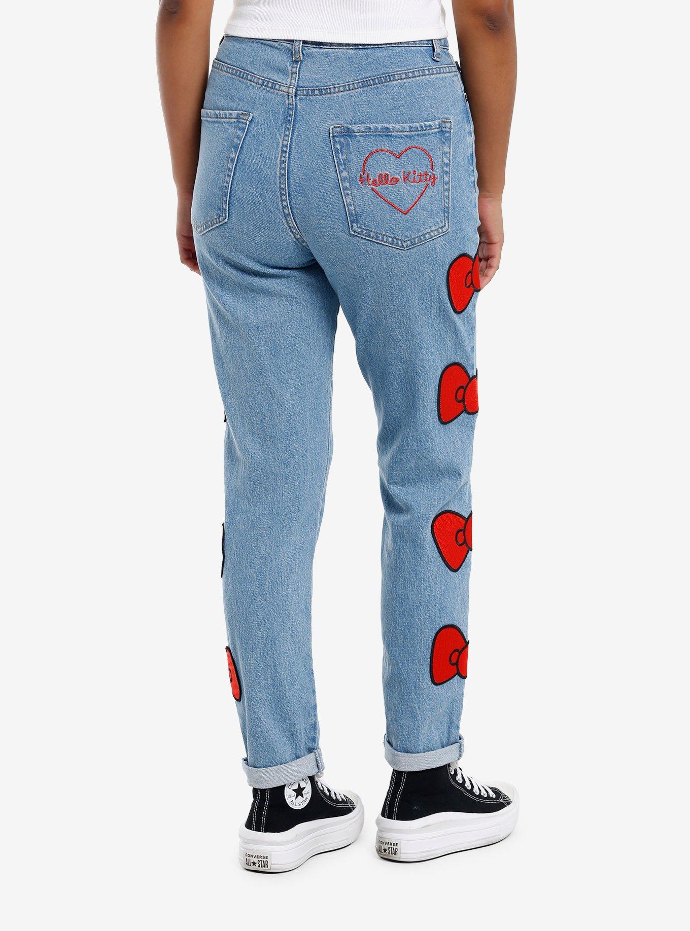 Hello Kitty Red Bow & Rhinestone Mom Jeans, LIGHT BLUE WASH, alternate