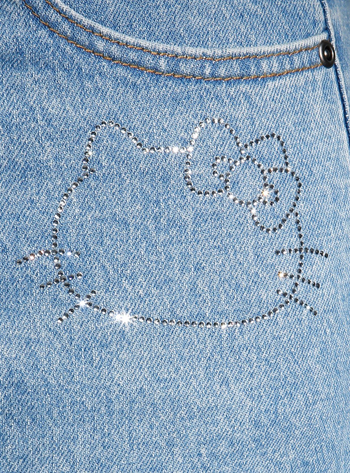 Hello Kitty Red Bow & Rhinestone Mom Jeans, LIGHT BLUE WASH, alternate