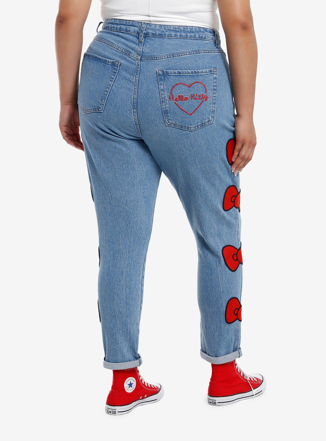 Hello Kitty Red Bow & Rhinestone Mom Jeans Plus Size, LIGHT BLUE WASH, alternate