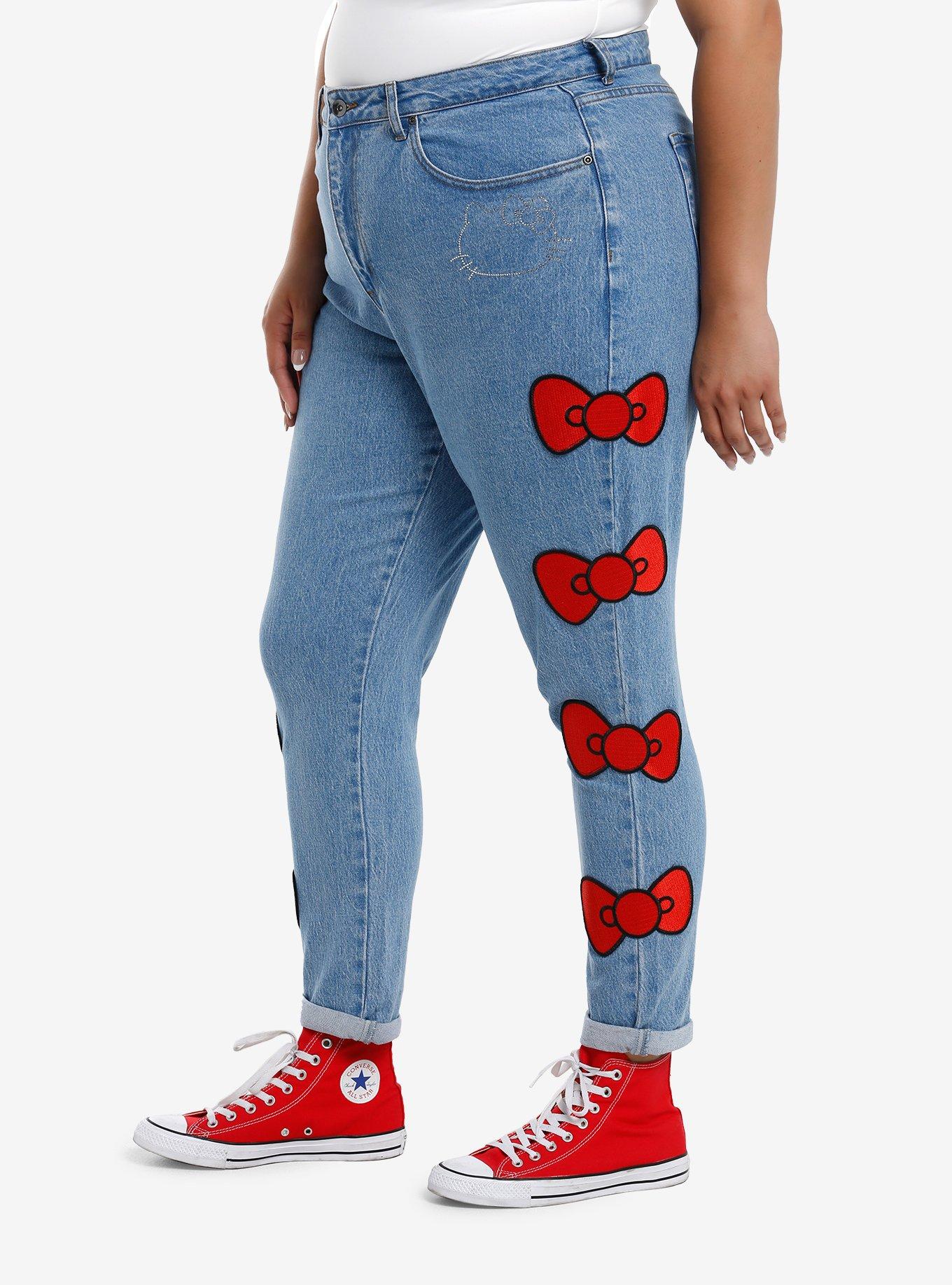 Hello Kitty Red Bow & Rhinestone Mom Jeans Plus Size, LIGHT BLUE WASH, alternate