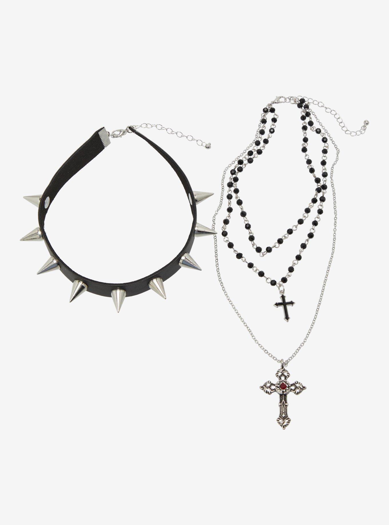 Social Collision Spike Cross Necklace Set, , hi-res