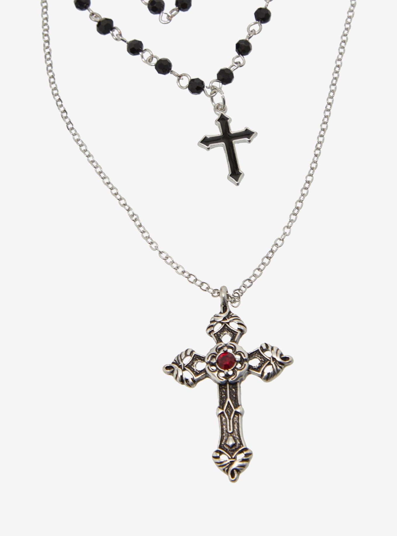 Social Collision Spike Cross Necklace Set, , alternate