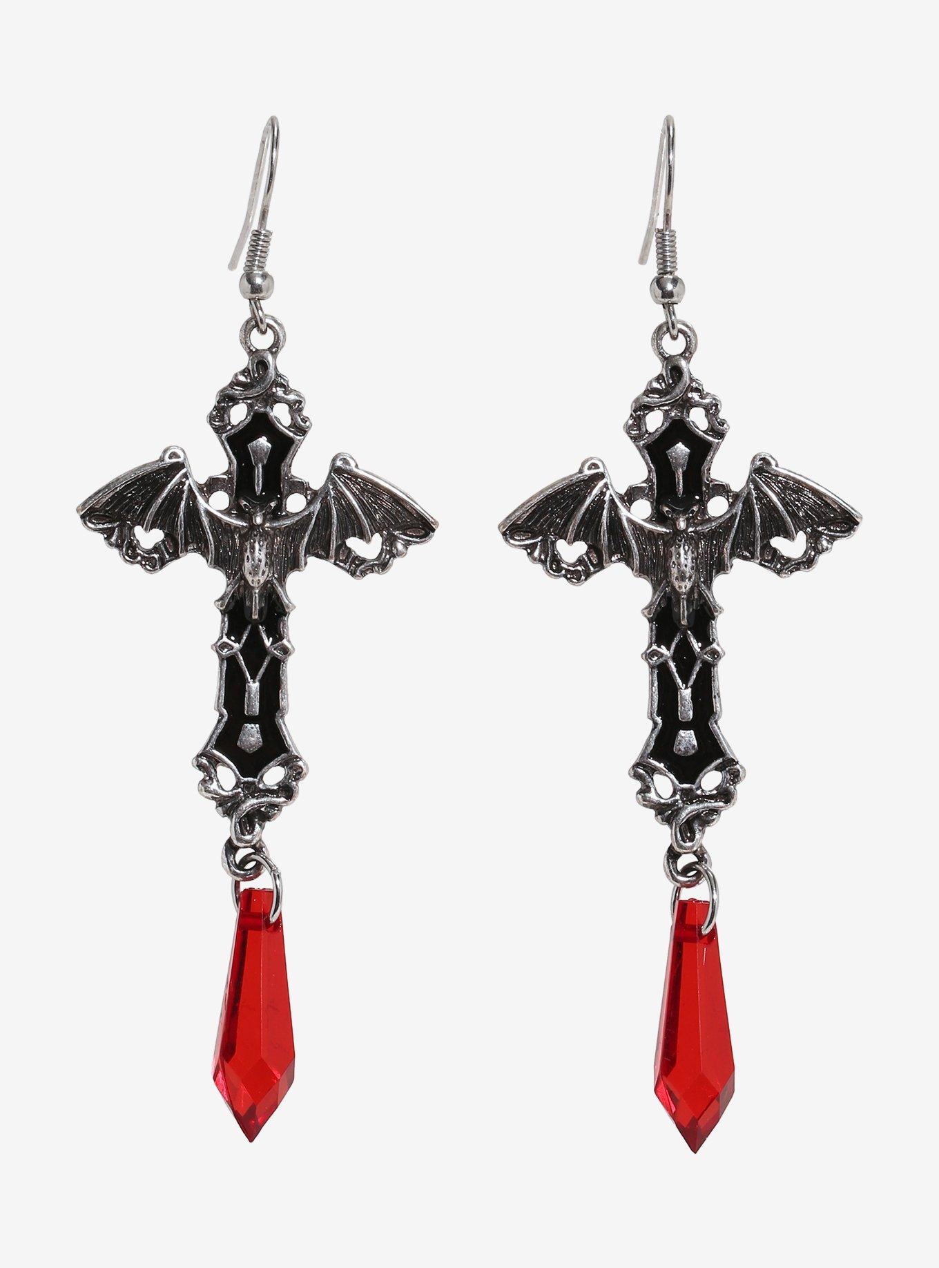 Social Collision Bat Cross Drop Earrings