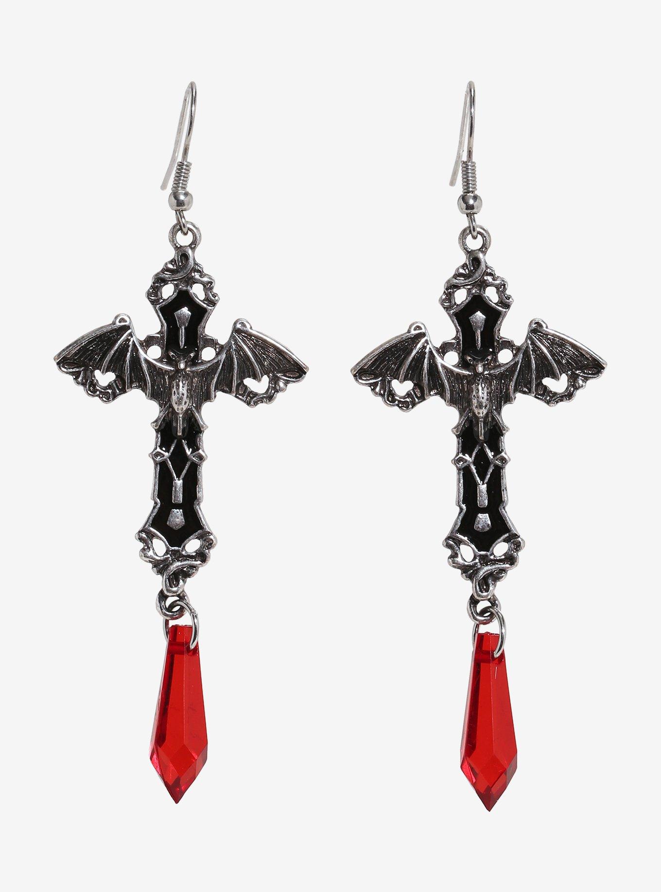 Social Collision Bat Cross Drop Earrings, , hi-res