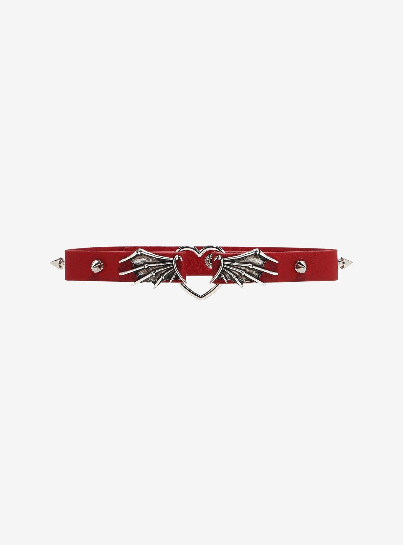 Social Collision Heart Bat Wing Spike Choker, , hi-res