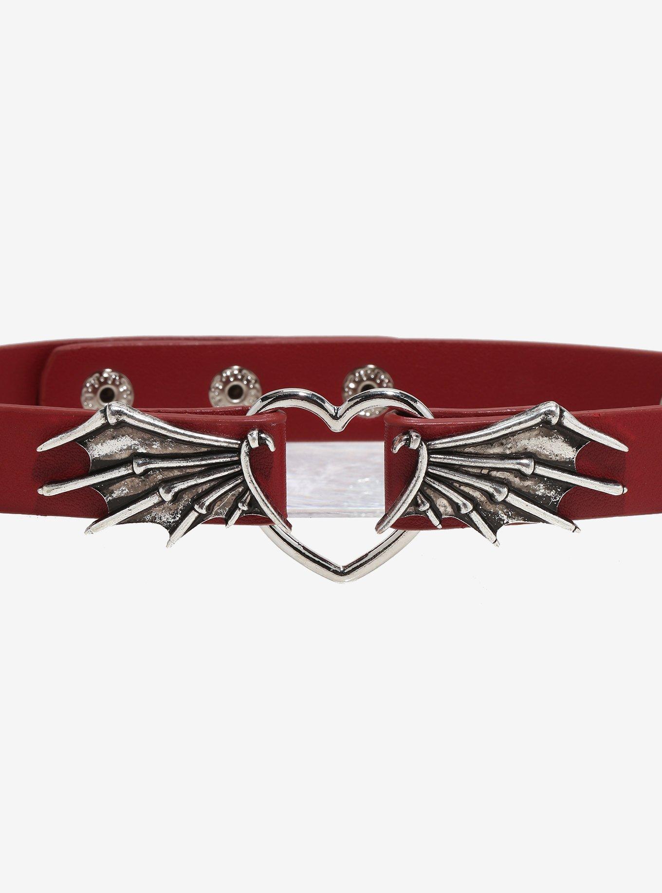 Social Collision Heart Bat Wing Spike Choker, , alternate