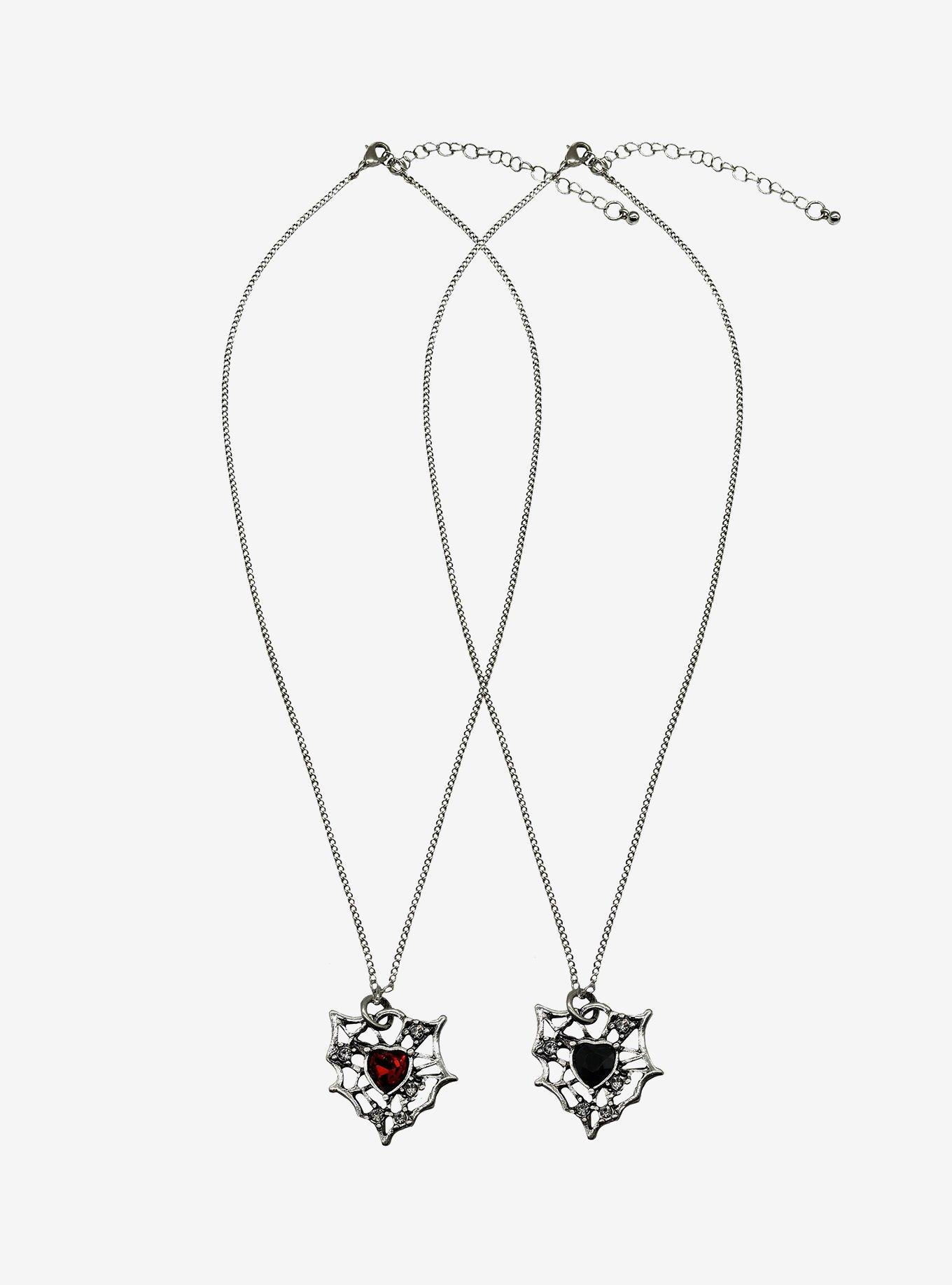 Social Collision Heart Spiderweb Best Friend Necklace Set, , hi-res