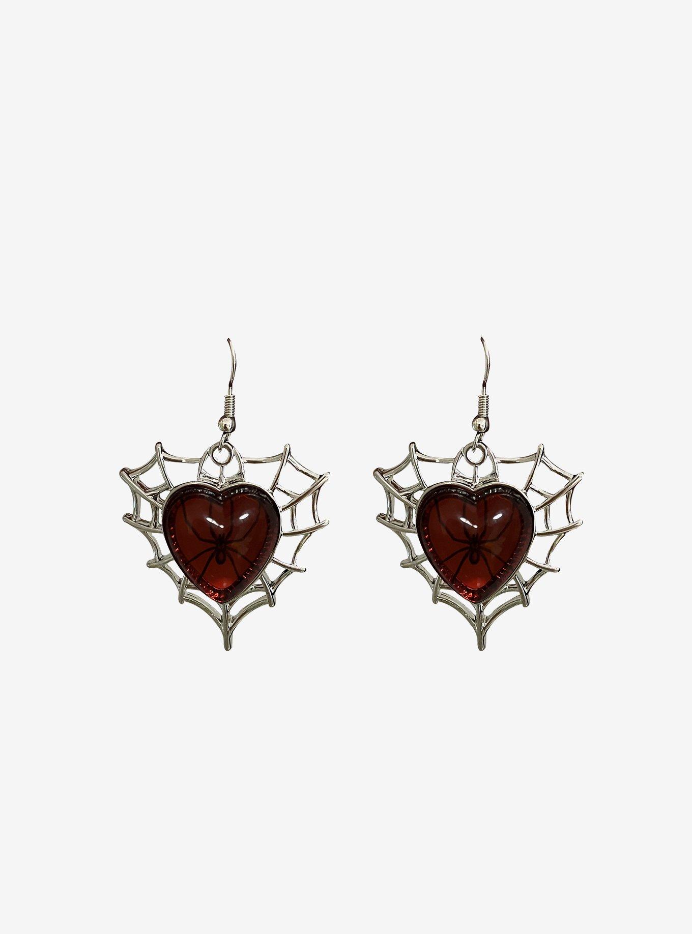 Social Collision Red Heart Spiderweb Earrings