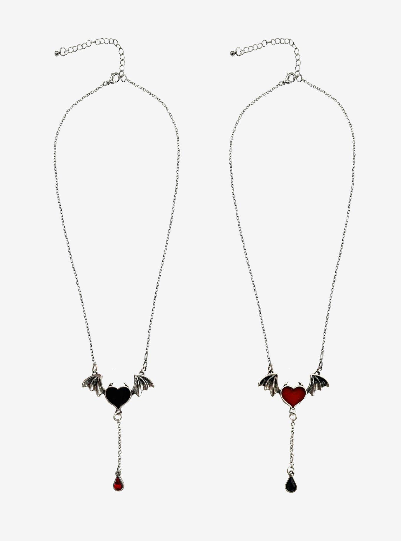 Social Collision Bat Heart Best Friend Necklace Set