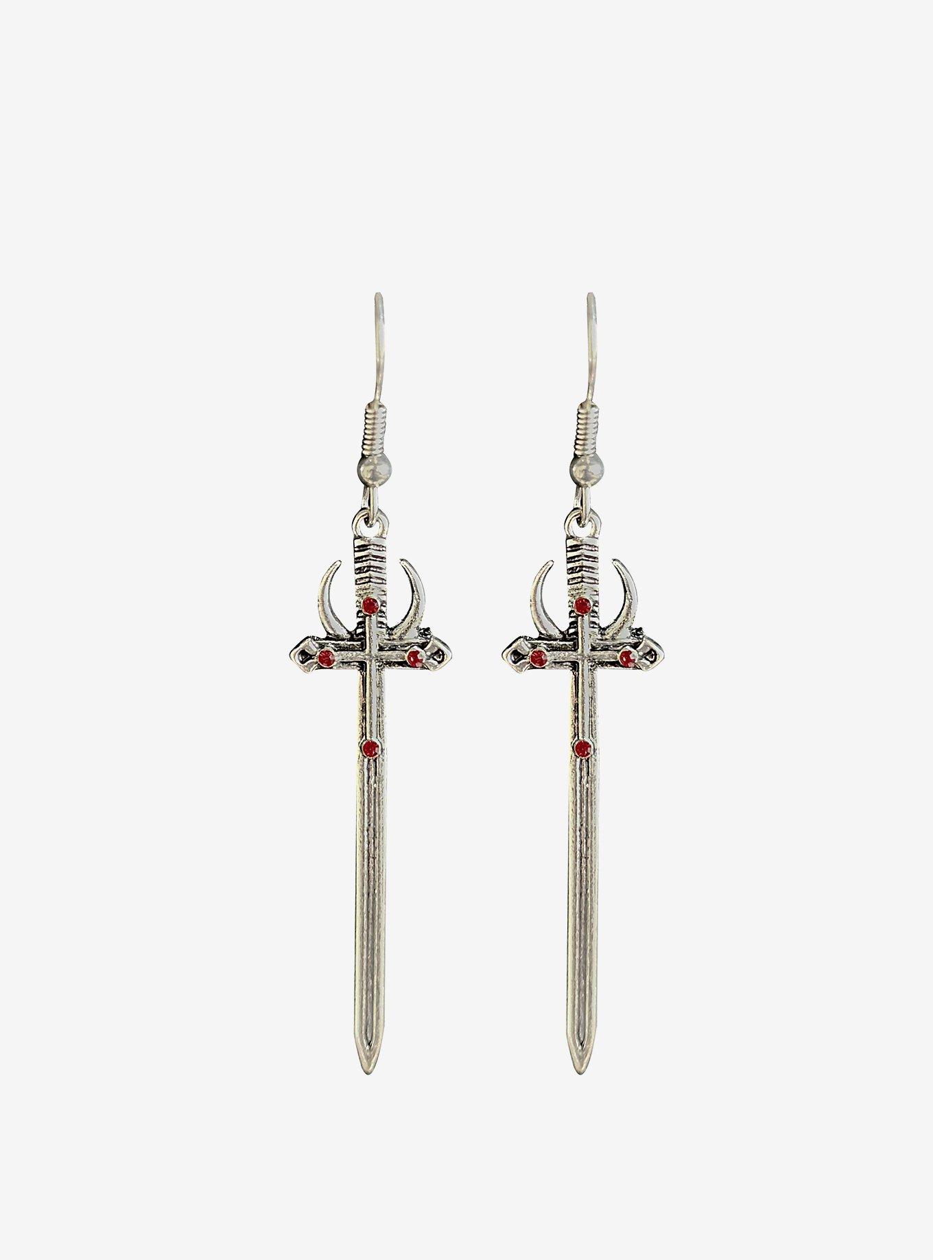 Social Collision Crescent Moon Dagger Earrings, , hi-res