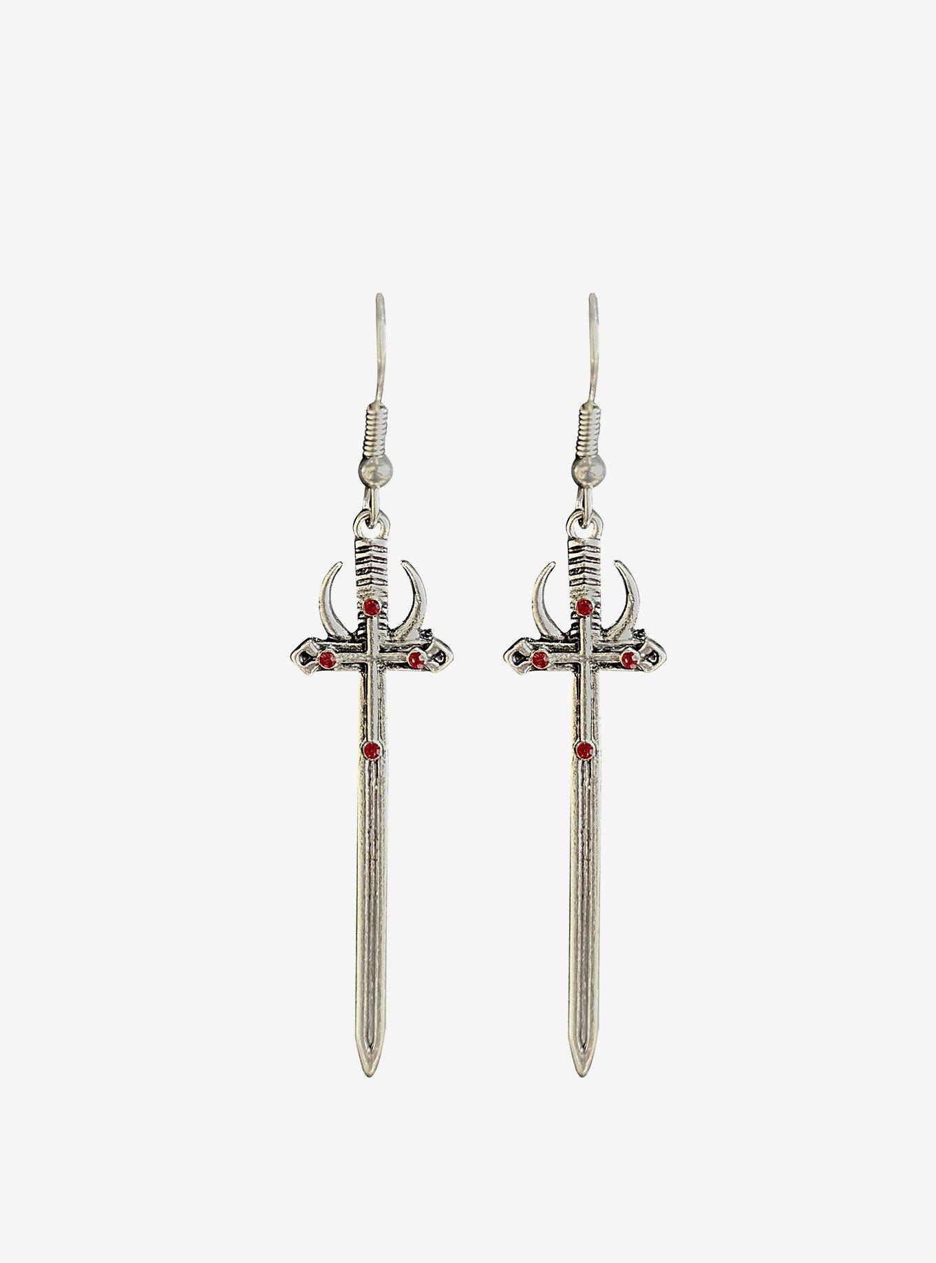 Social Collision Crescent Moon Dagger Earrings, , hi-res