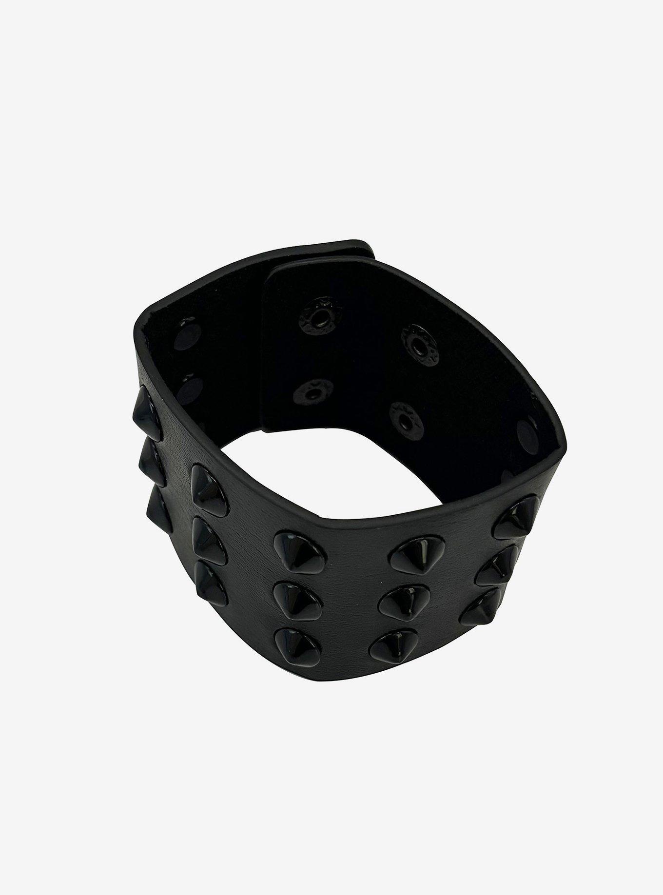 Black Spike Faux Leather Bracelet Cuff, , hi-res