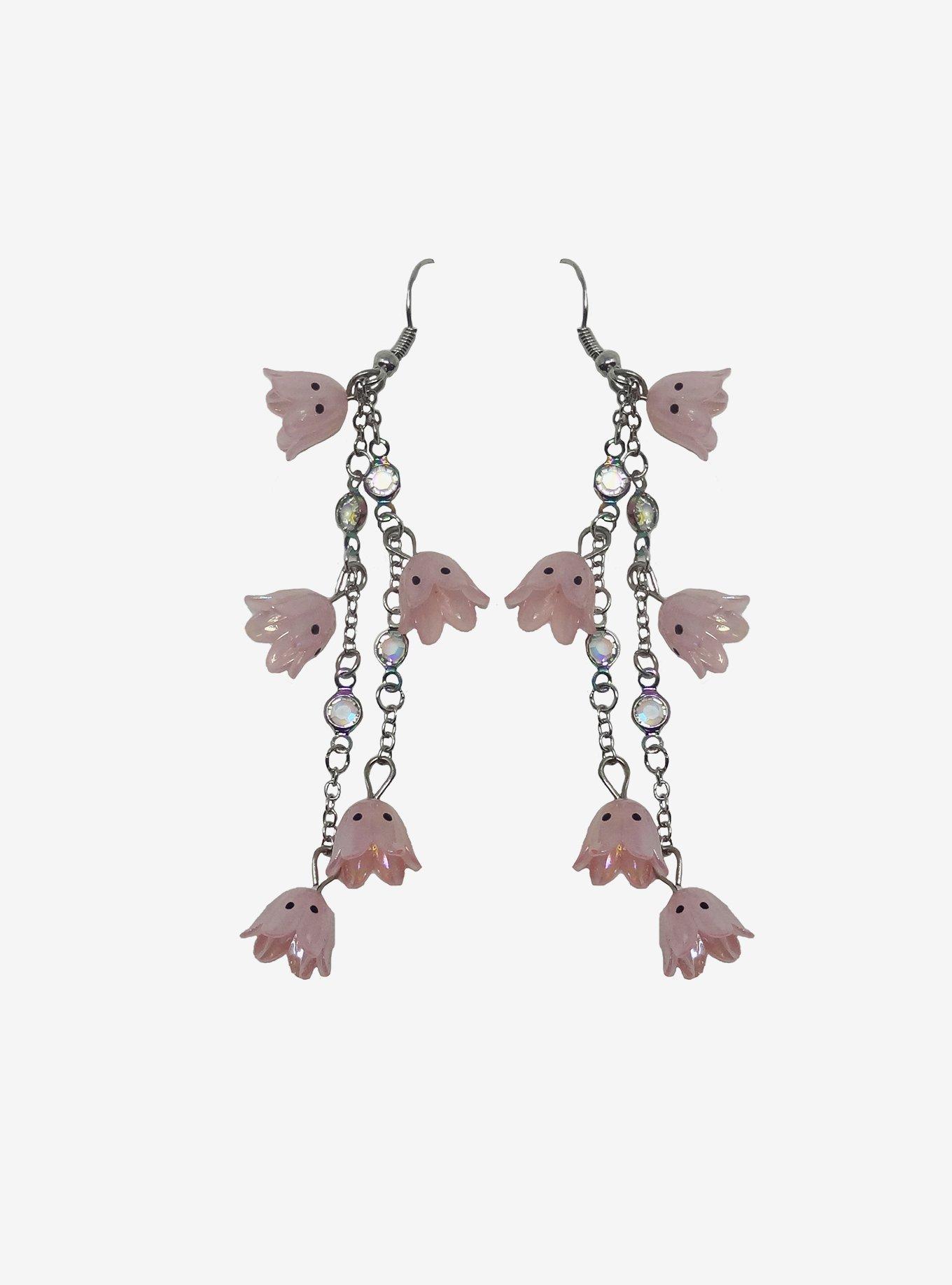 Sweet Society Ghost Flower Rhinestone Drop Earrings, , alternate