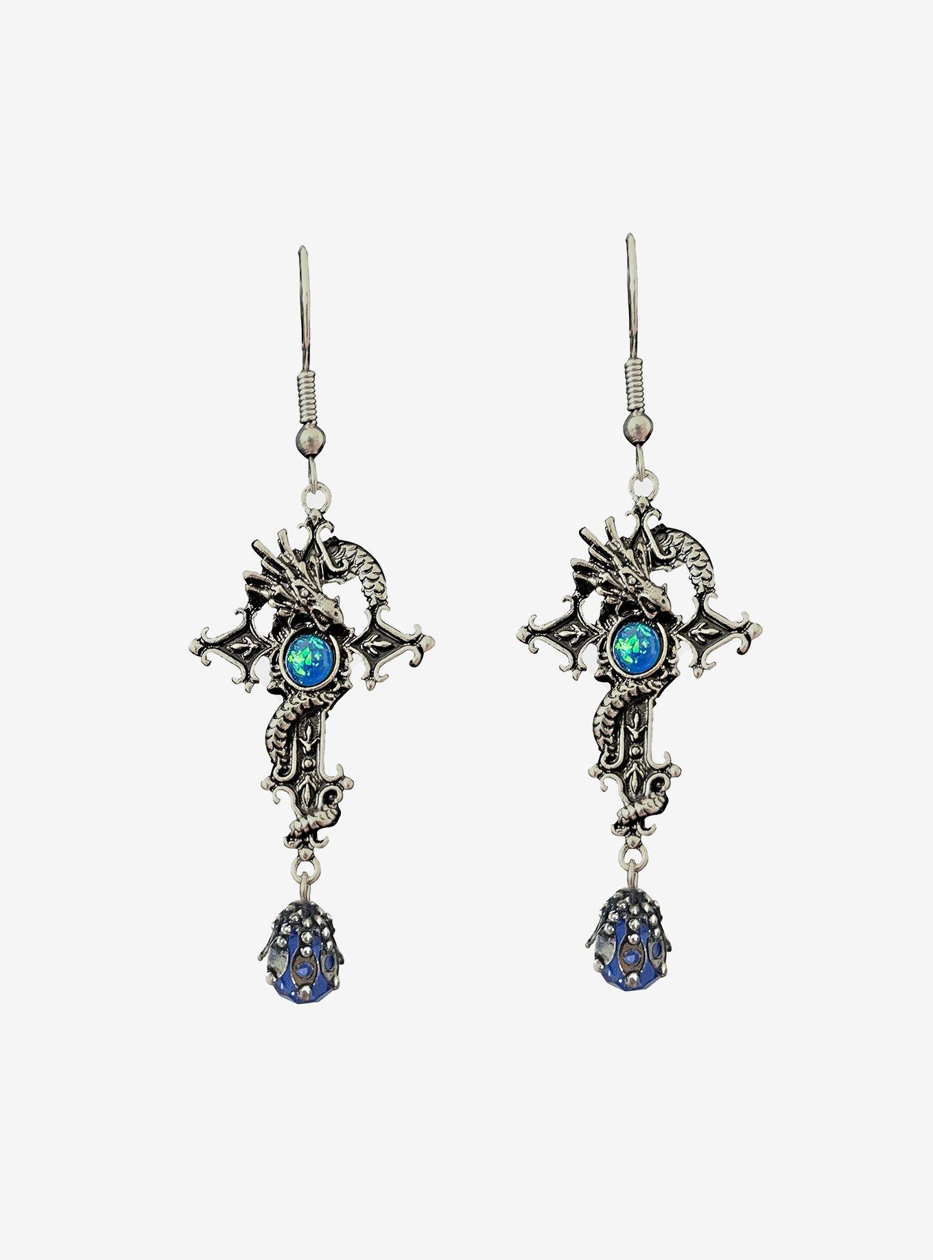 Thorn & Fable Dragon Cross Bead Earrings